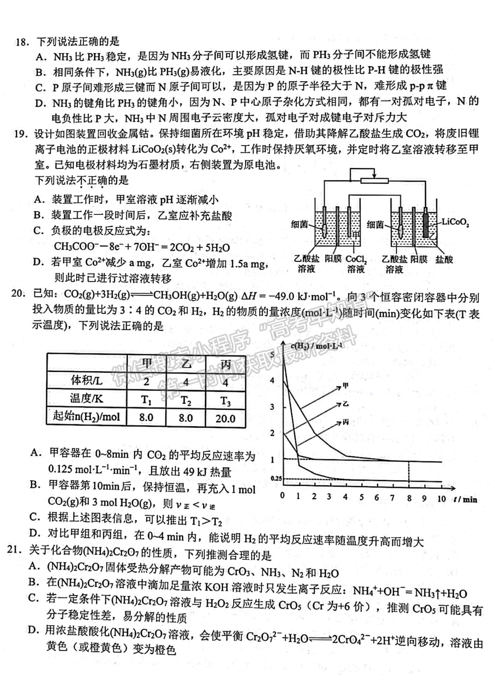 2023浙江省Z20名校聯(lián)盟（名校新高考研究聯(lián)盟）高三第一次聯(lián)考化學試題及參考答案