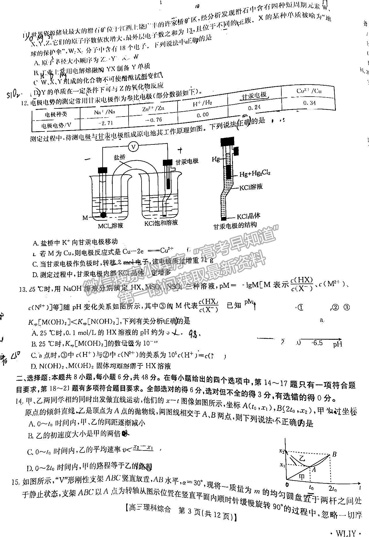 2023“三新”协同体江西高三11校拔尖考各科试题及参考答案（理综）