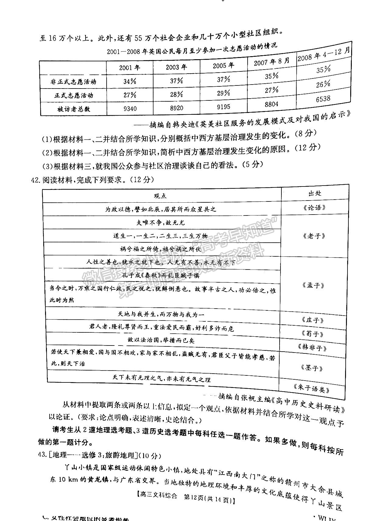 2023“三新”协同体江西高三11校拔尖考各科试题及参考答案（文综）