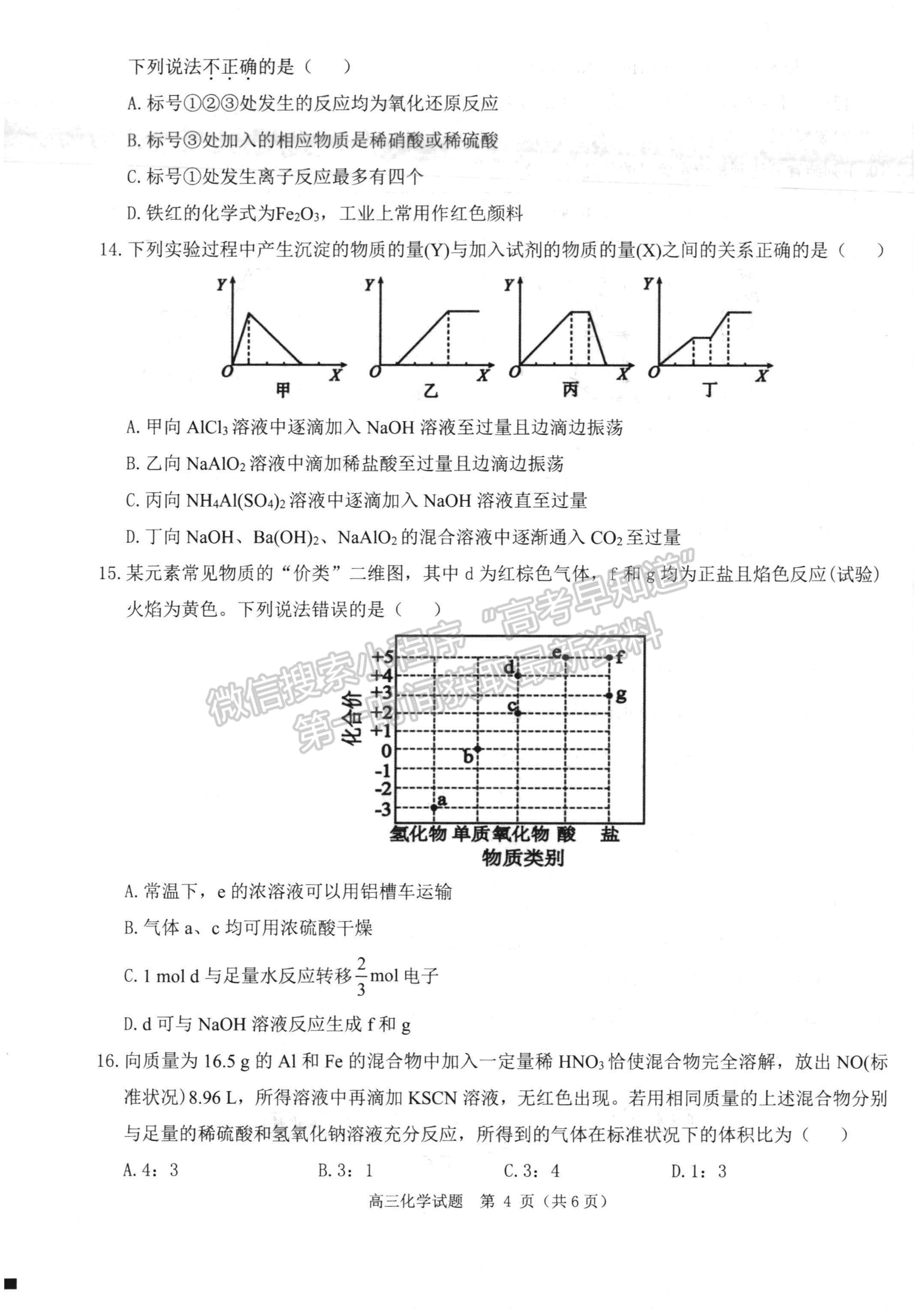 2023河南省環(huán)際大聯(lián)考圓夢計劃高三上學(xué)期期中考試化學(xué)試題及參考答案