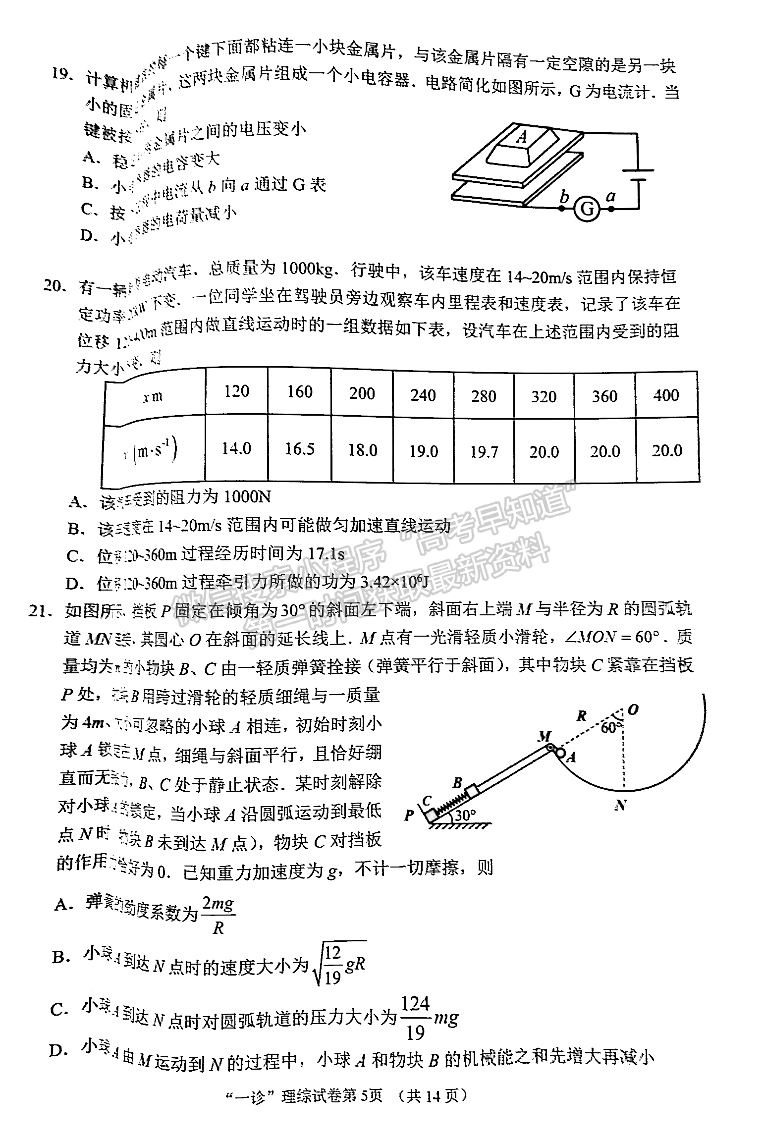 2023四川省南充市高2023屆高考適應性考試（一診）理科綜合試題及答案