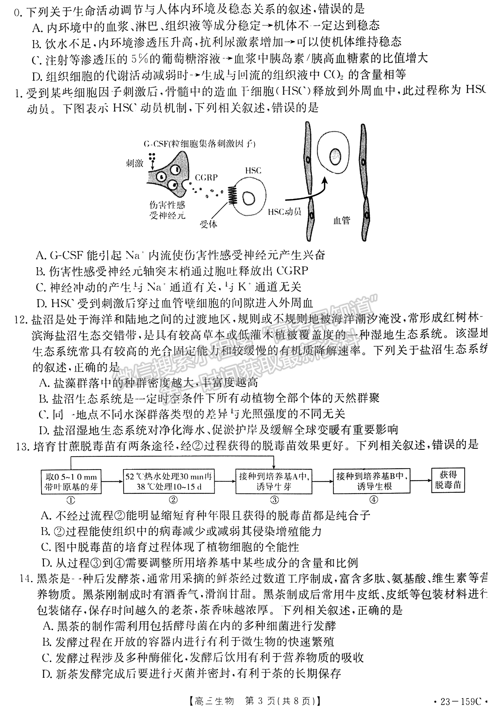 2023屆江蘇省高三12月百校聯(lián)考生物試題及參考答案