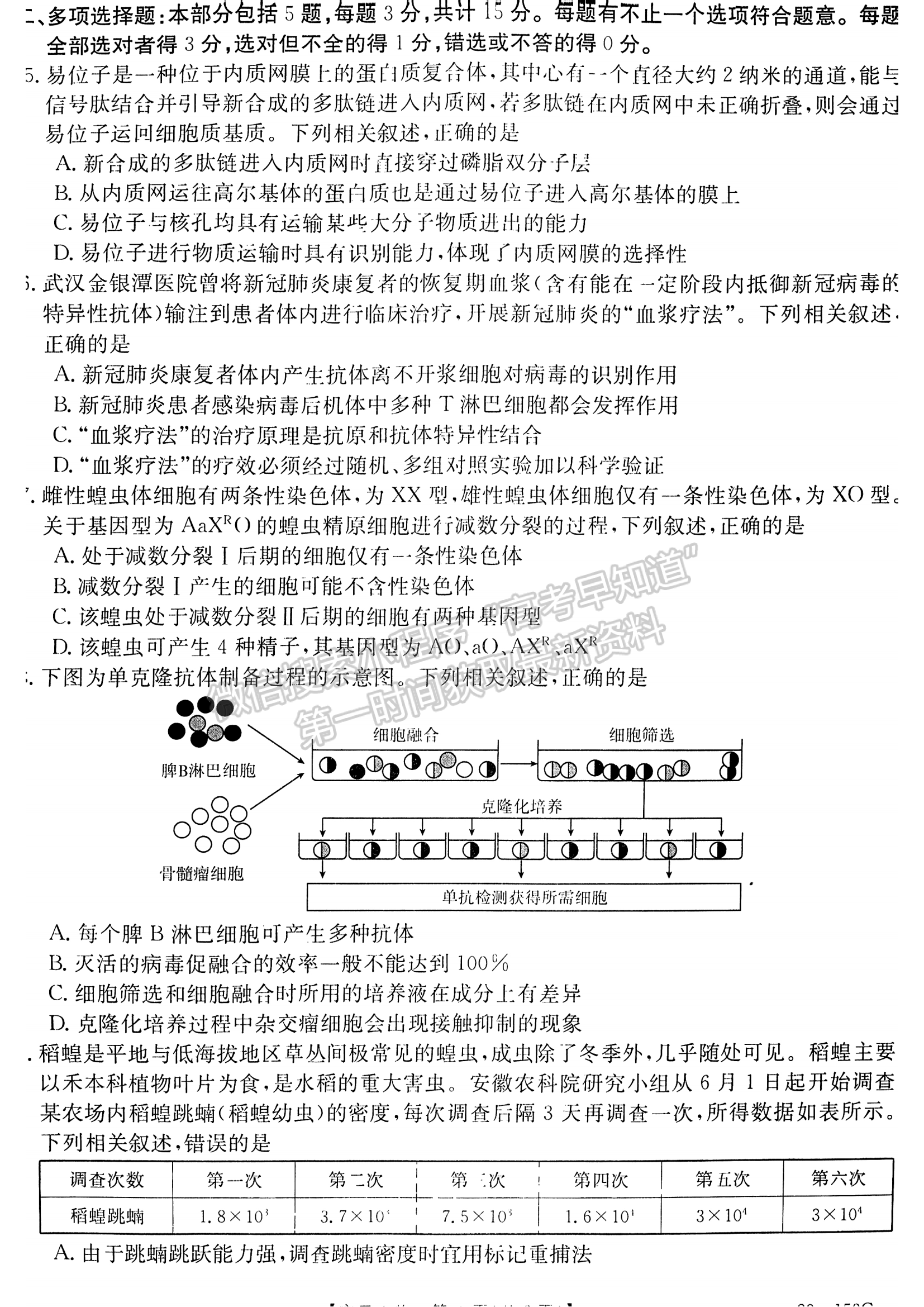 2023屆江蘇省高三12月百校聯(lián)考生物試題及參考答案