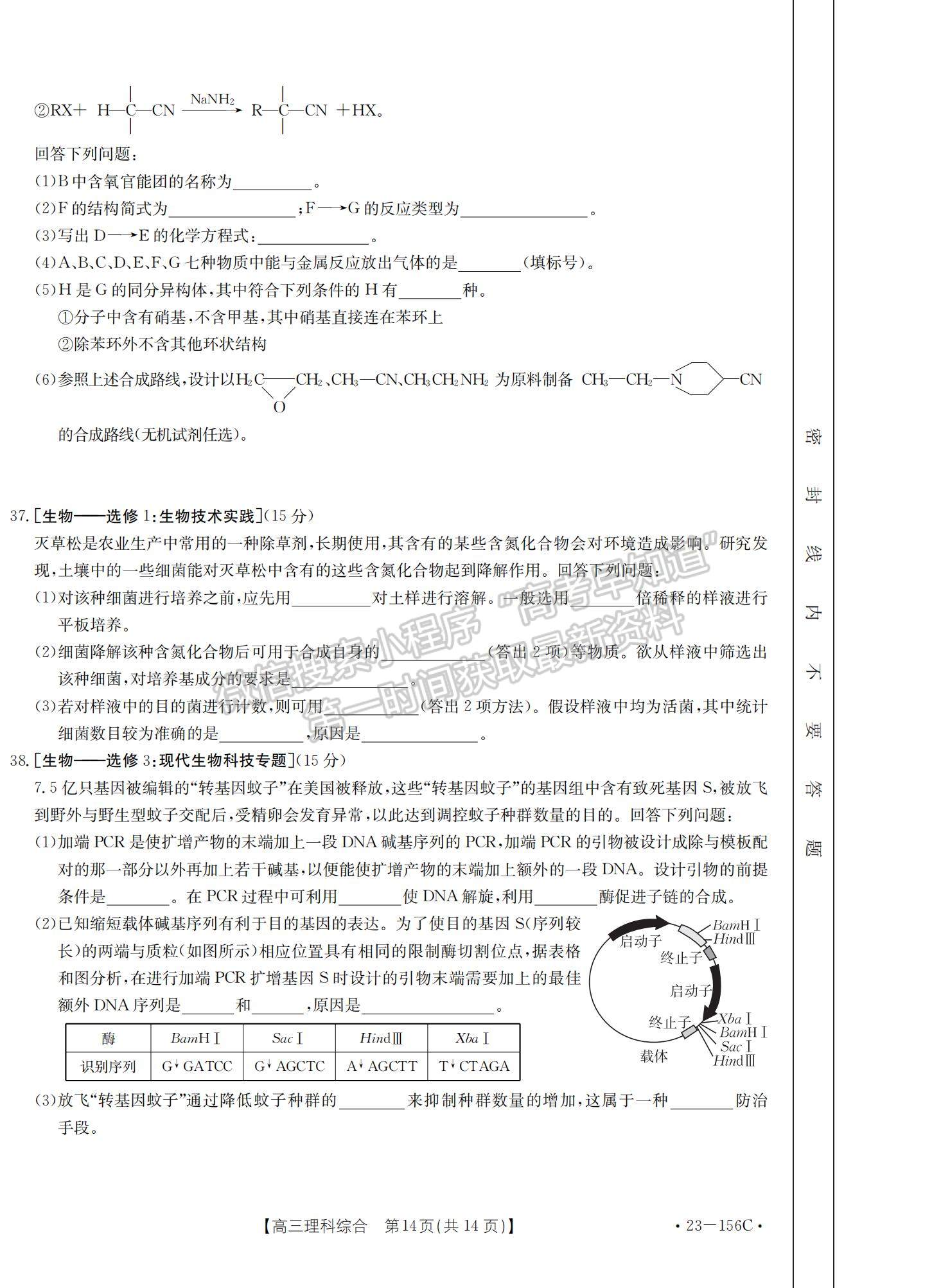 2023河南省新鄉(xiāng)市高三上學期第一次模擬考試理綜試題及參考答案