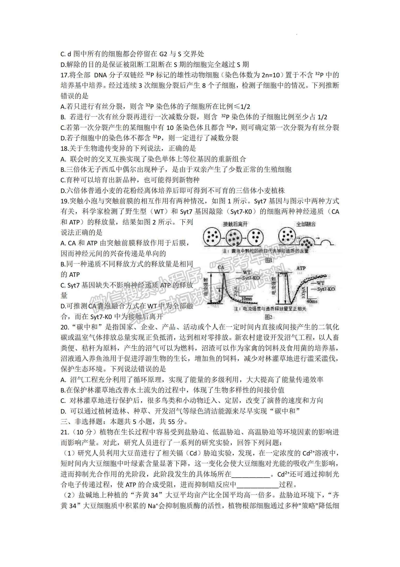 2023年山东中学联盟高三12月百校联考-生物试卷及答案