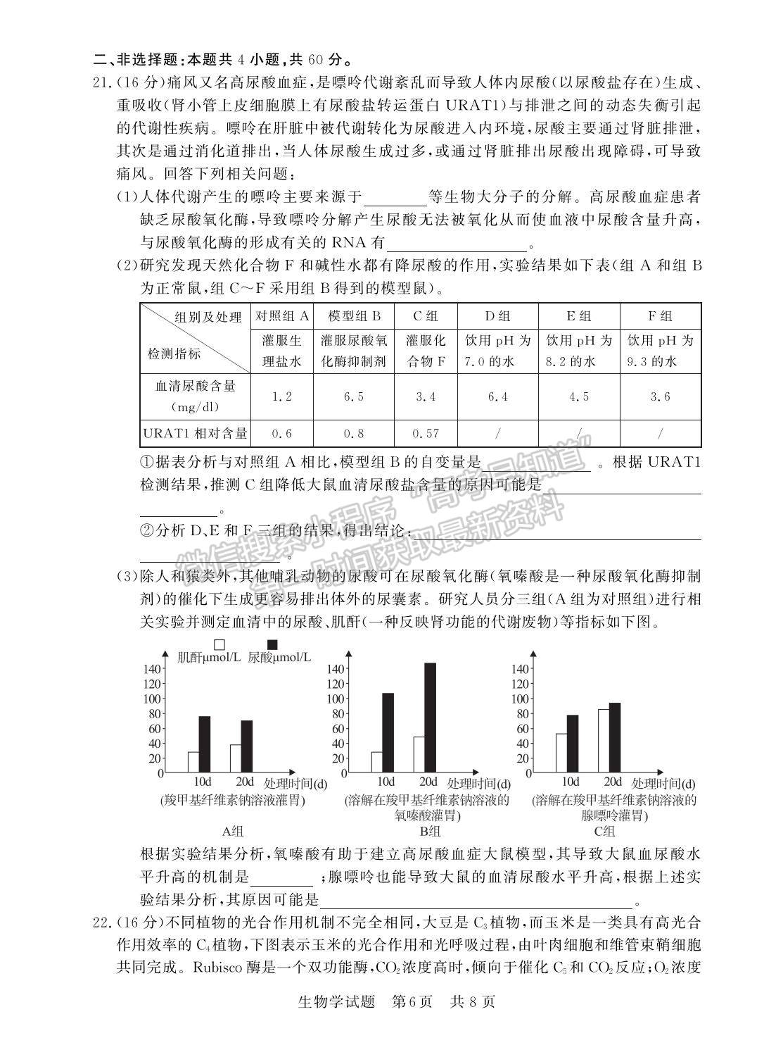 2023屆江蘇高三第一次學(xué)業(yè)質(zhì)量評(píng)價(jià)（T8聯(lián)考）生物試卷及參考答案