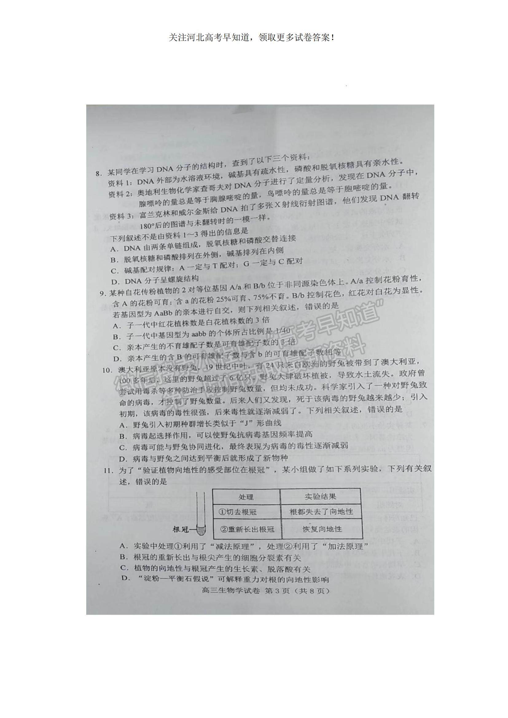 2023河北省唐山市高三上學(xué)期摸底考試生物試題及參考答案