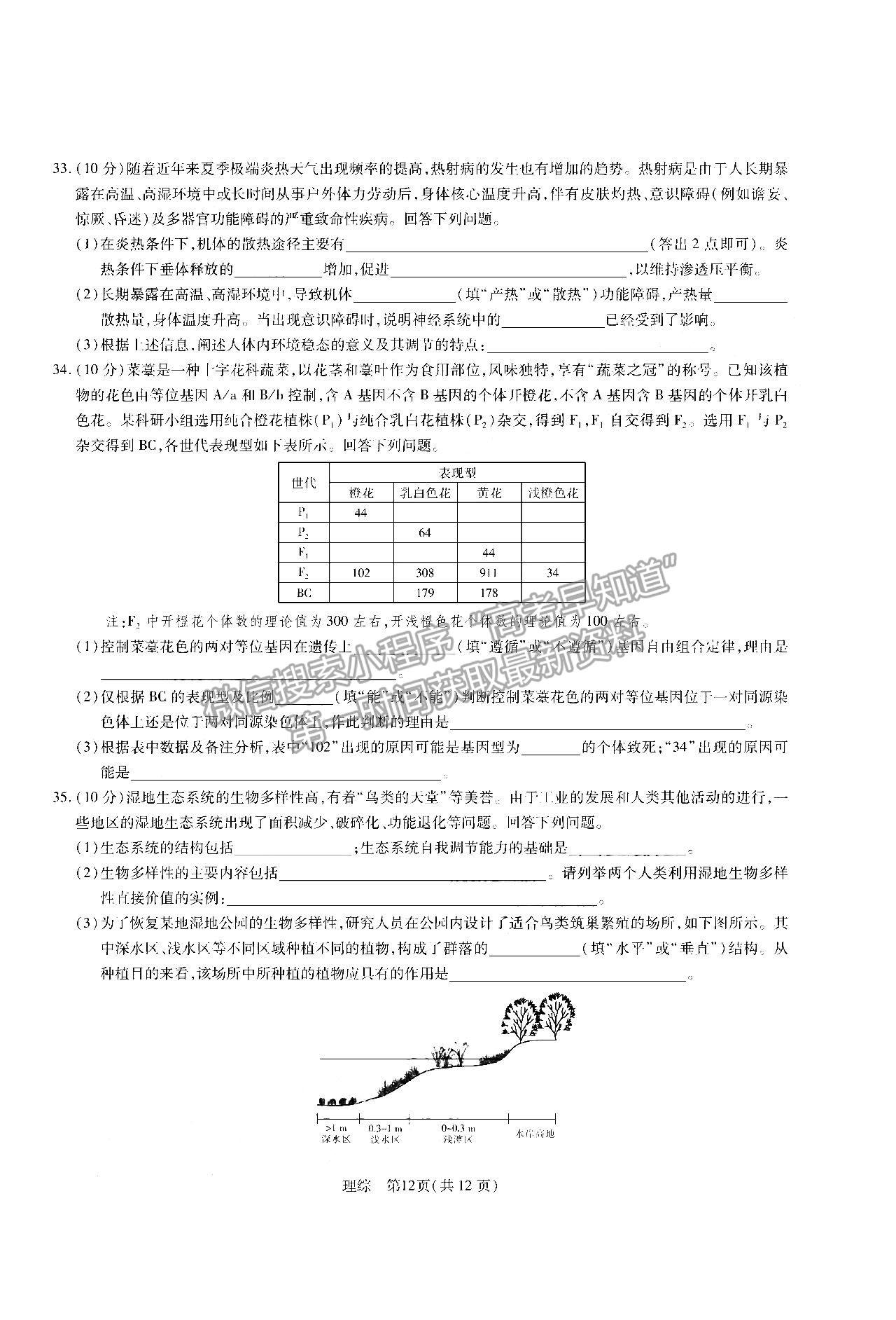 2023江西智慧上进高三12月一轮总复习验收考理综试题及参考答案