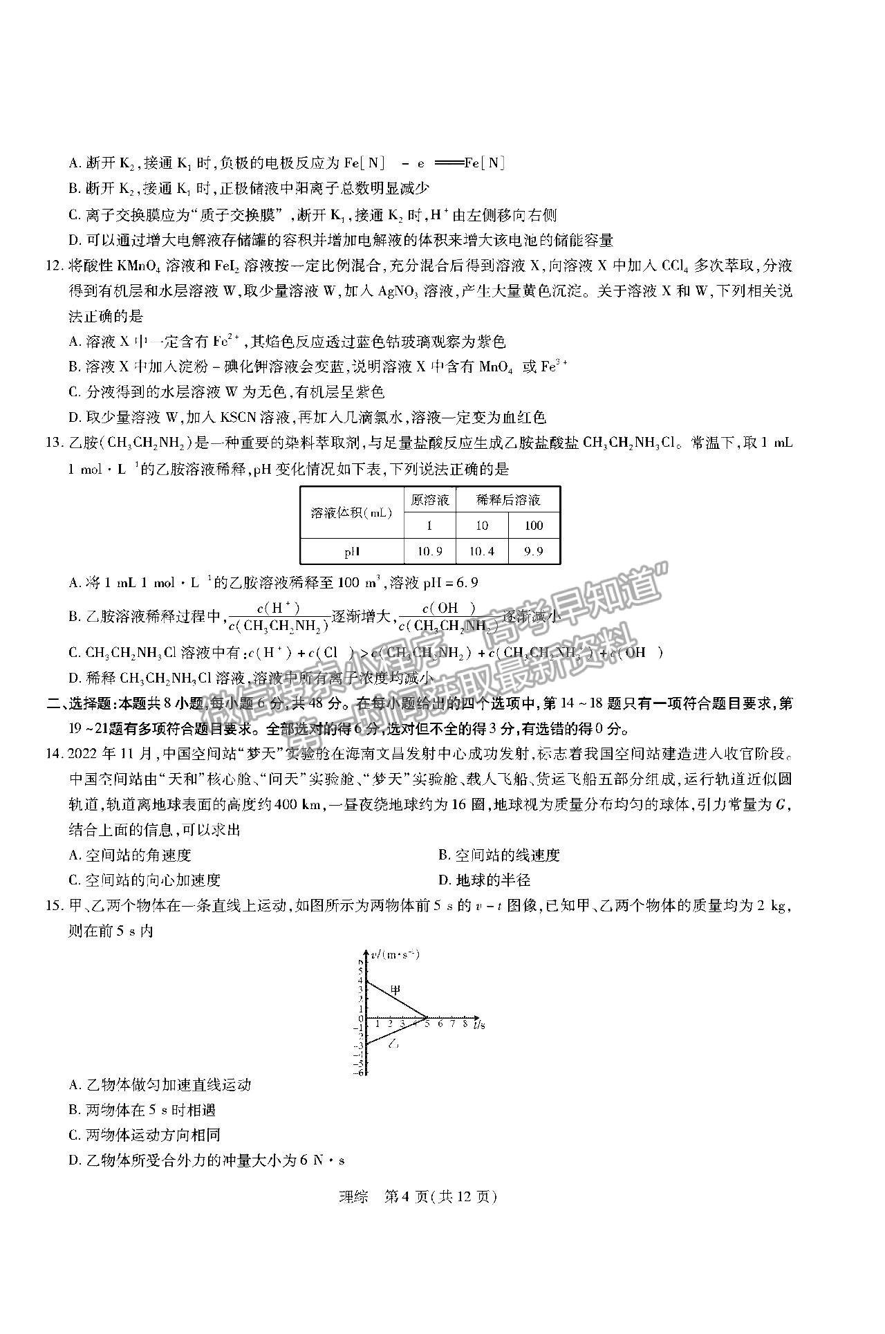 2023江西智慧上進(jìn)高三12月一輪總復(fù)習(xí)驗(yàn)收考理綜試題及參考答案