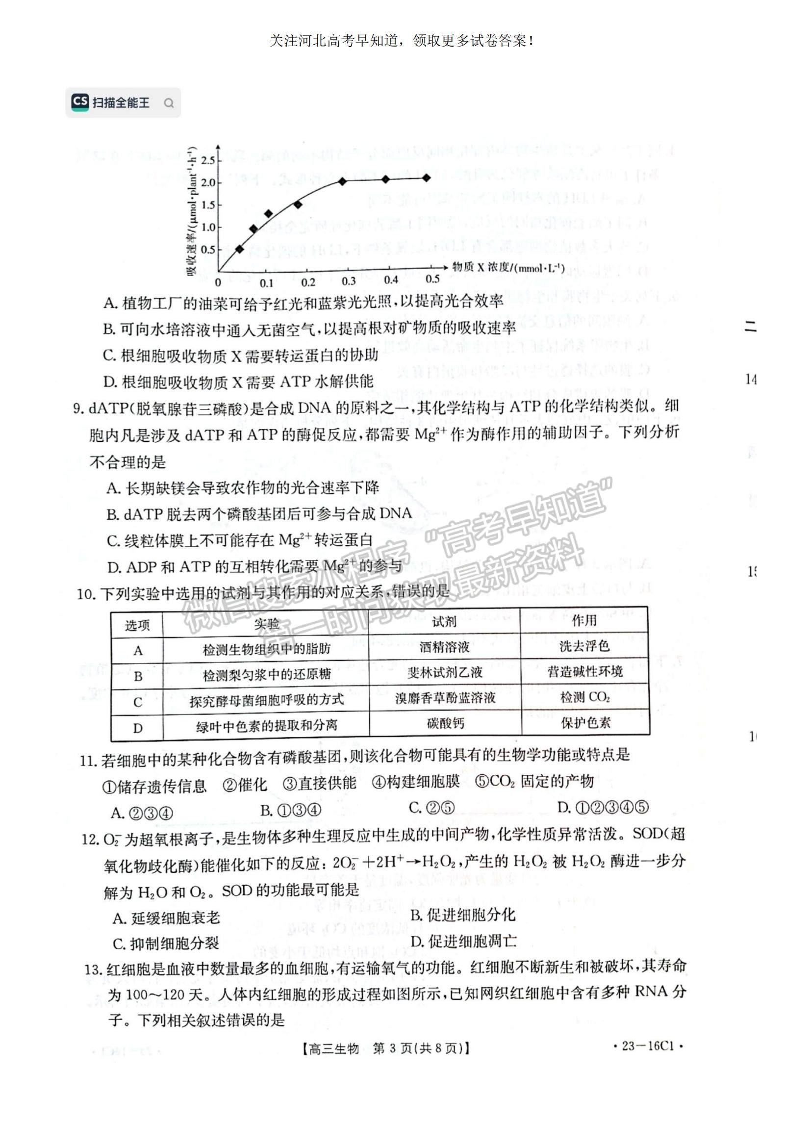 2023河北省保定市部分學(xué)校高三上學(xué)期開學(xué)考試生物試題及參考答案