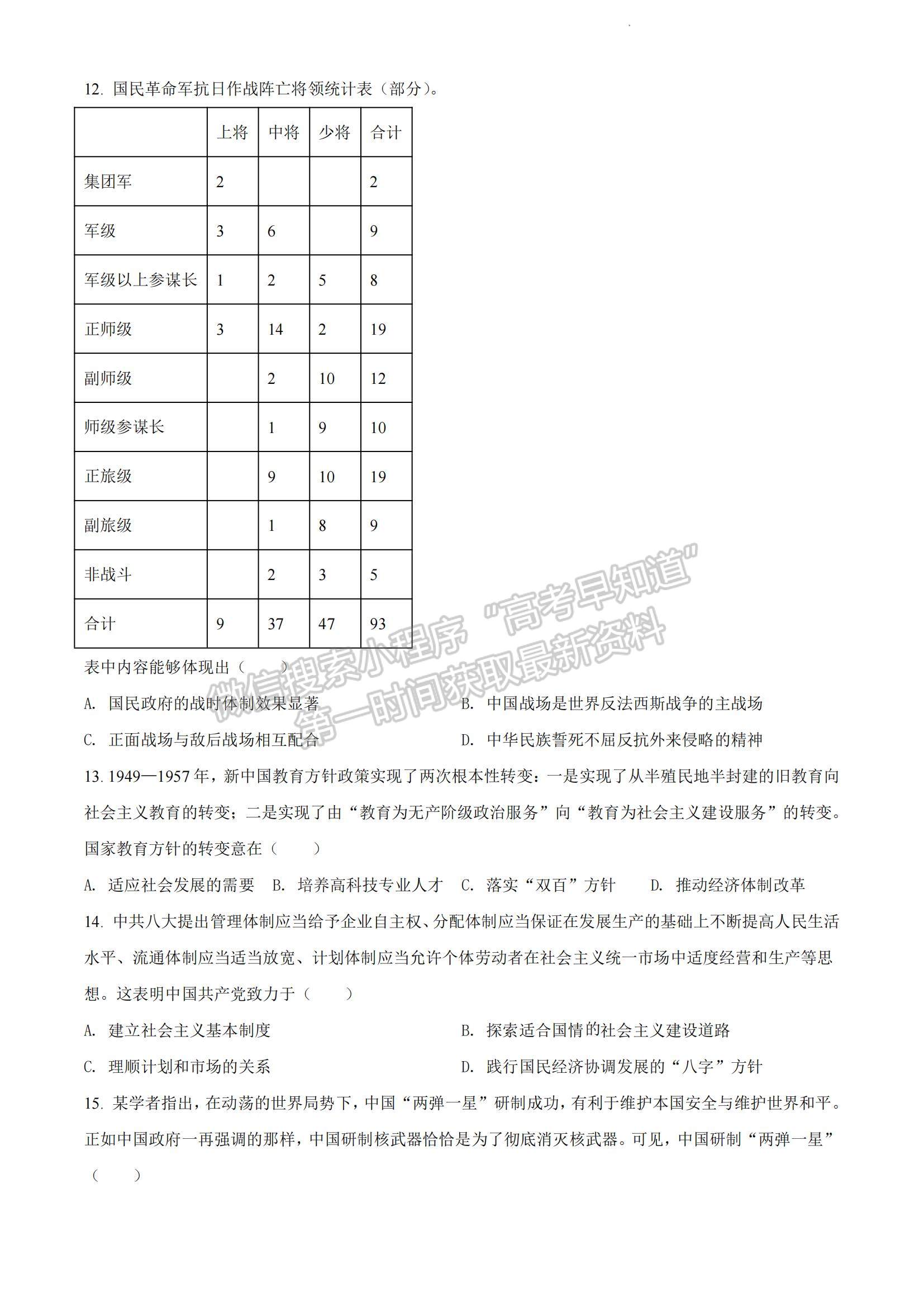 2023河南省安陽市高三上學(xué)期TOP二十名校調(diào)研摸底考試歷史試題及參考答案