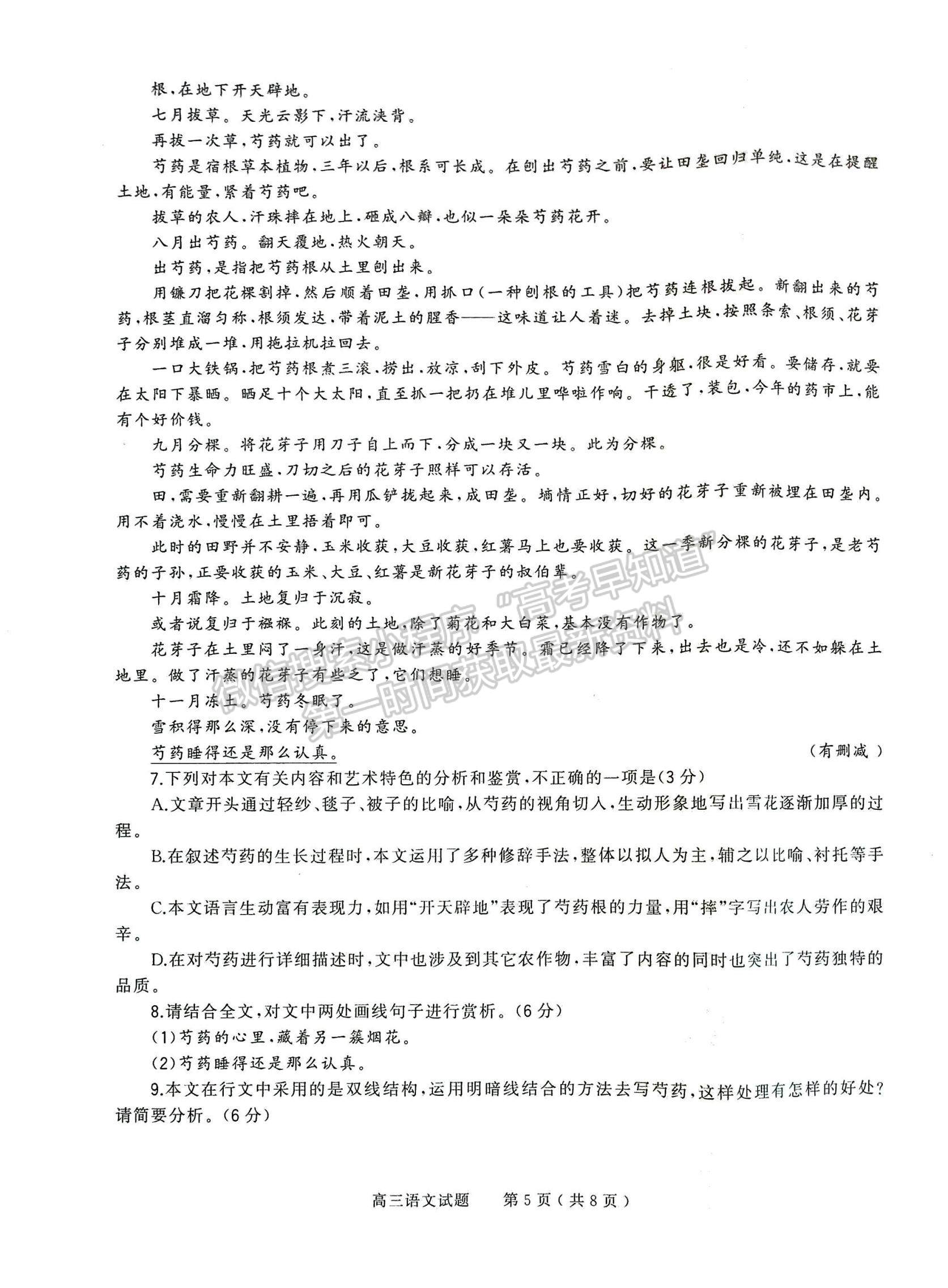 2023河南省信陽(yáng)市普通高中高三第一次教學(xué)質(zhì)量檢測(cè)語(yǔ)文試題及參考答案