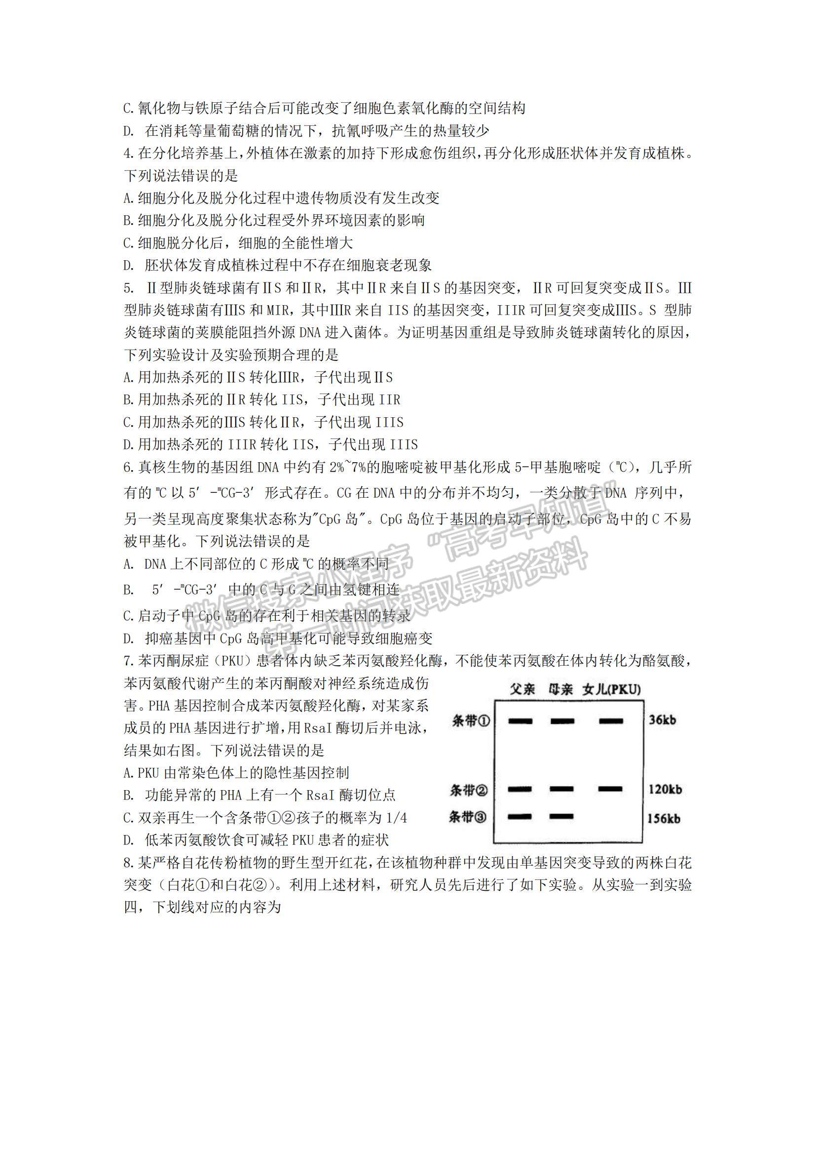 2023山東省淄博市部分學(xué)校高三12月摸底考試-生物試卷及答案