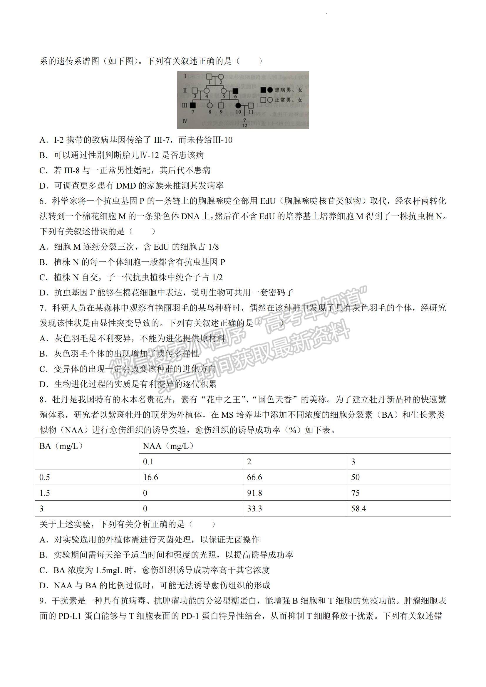 2023湖南省永州市高三上學期第一次適應(yīng)性考試生物試題及參考答案