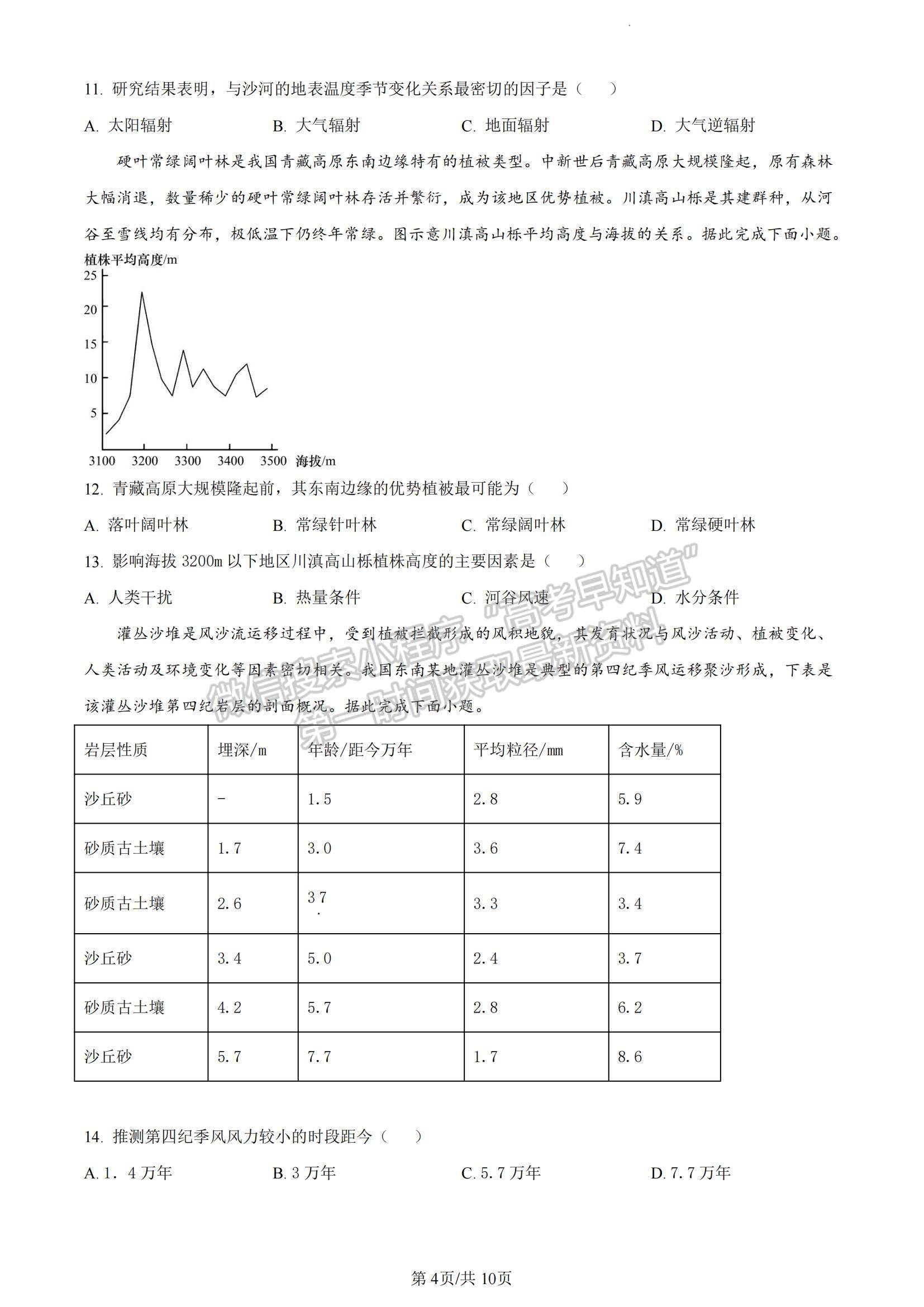 2023湖南省永州市高三上学期第一次适应性考试地理试题及参考答案