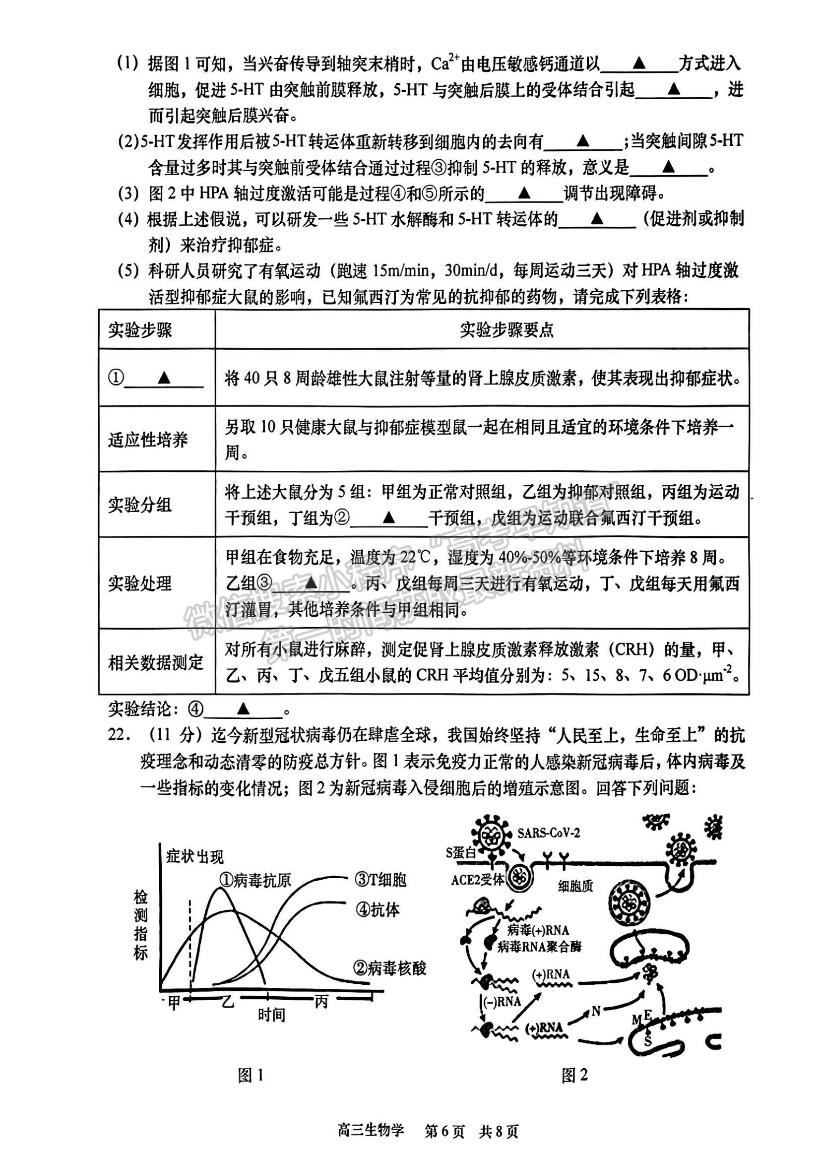 2023江蘇省如皋市高三上學(xué)期教學(xué)質(zhì)量調(diào)研（一）生物試題及參考答案