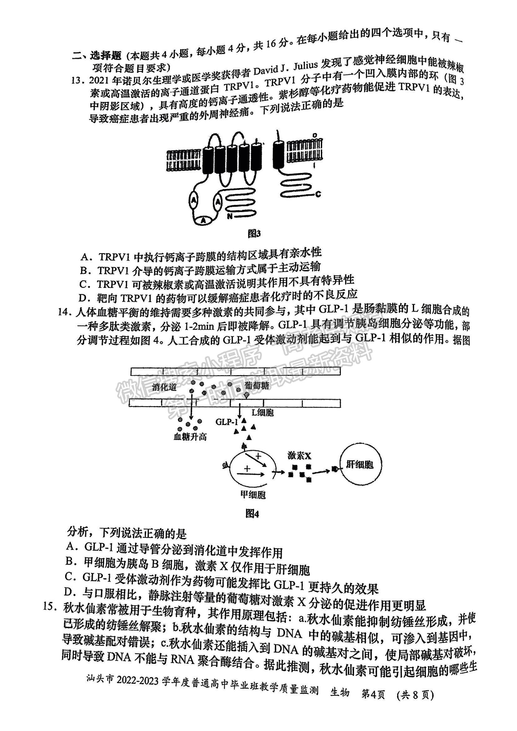 2023汕頭高三12月市統(tǒng)考生物試題及答案