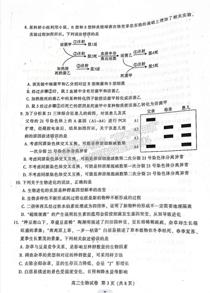 2023廣東省廣州市越秀區(qū)高三上學(xué)期10月統(tǒng)考生物試題及參考答案