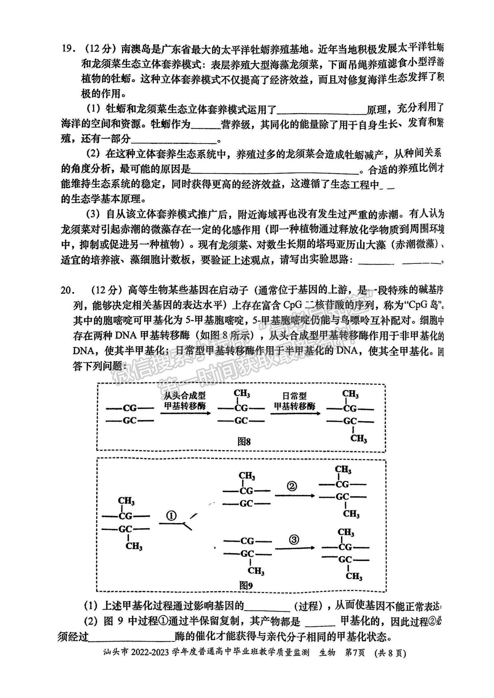 2023汕頭高三12月市統(tǒng)考生物試題及答案