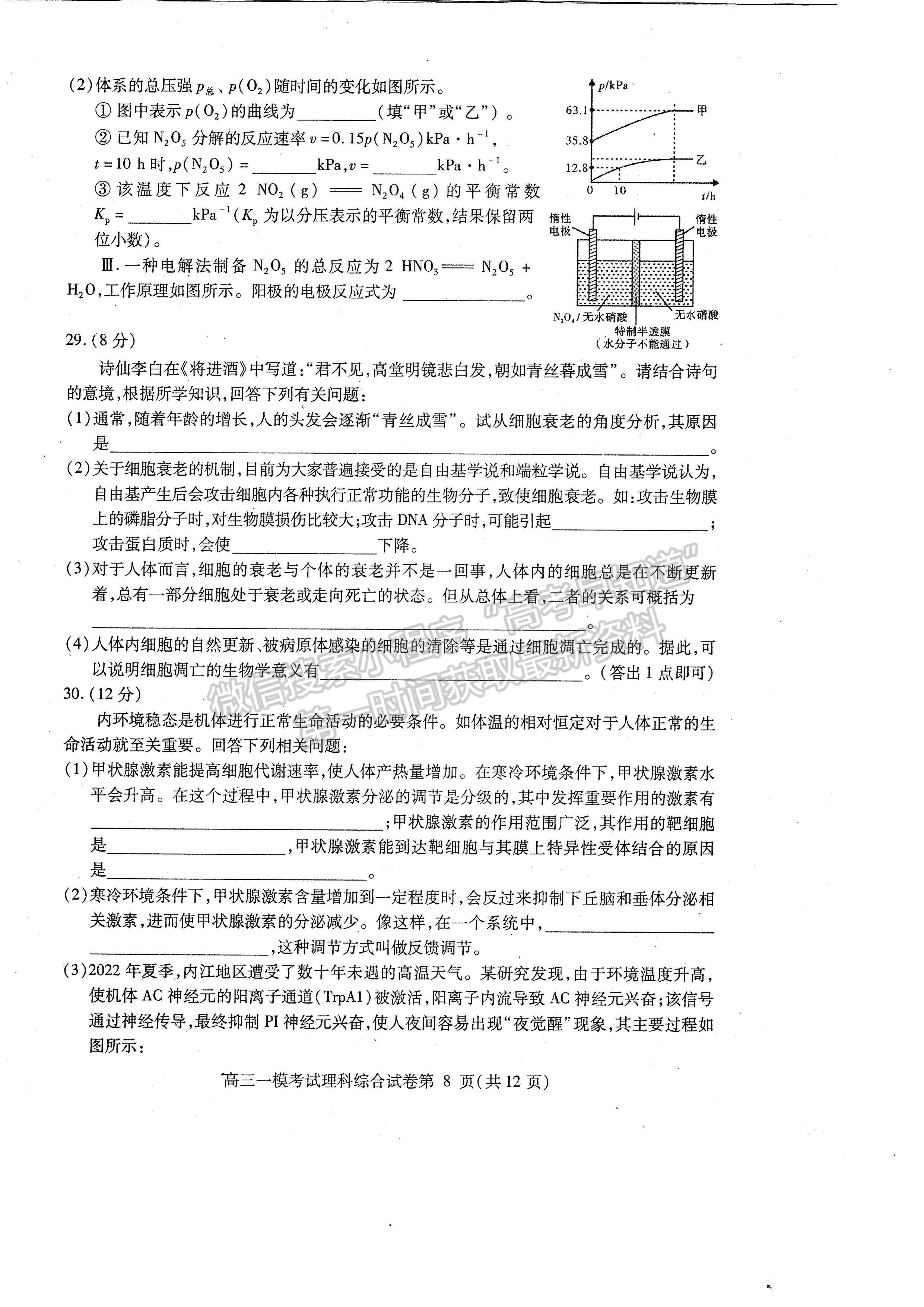 2023四川省內(nèi)江市高中2023屆第一次模擬考試?yán)砜凭C合試題及答案