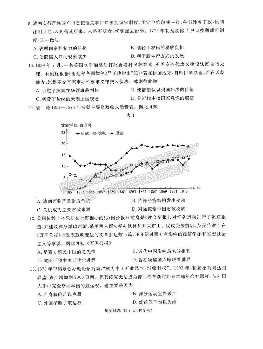 2023四川省雅安市高三零診歷史試題及參考答案