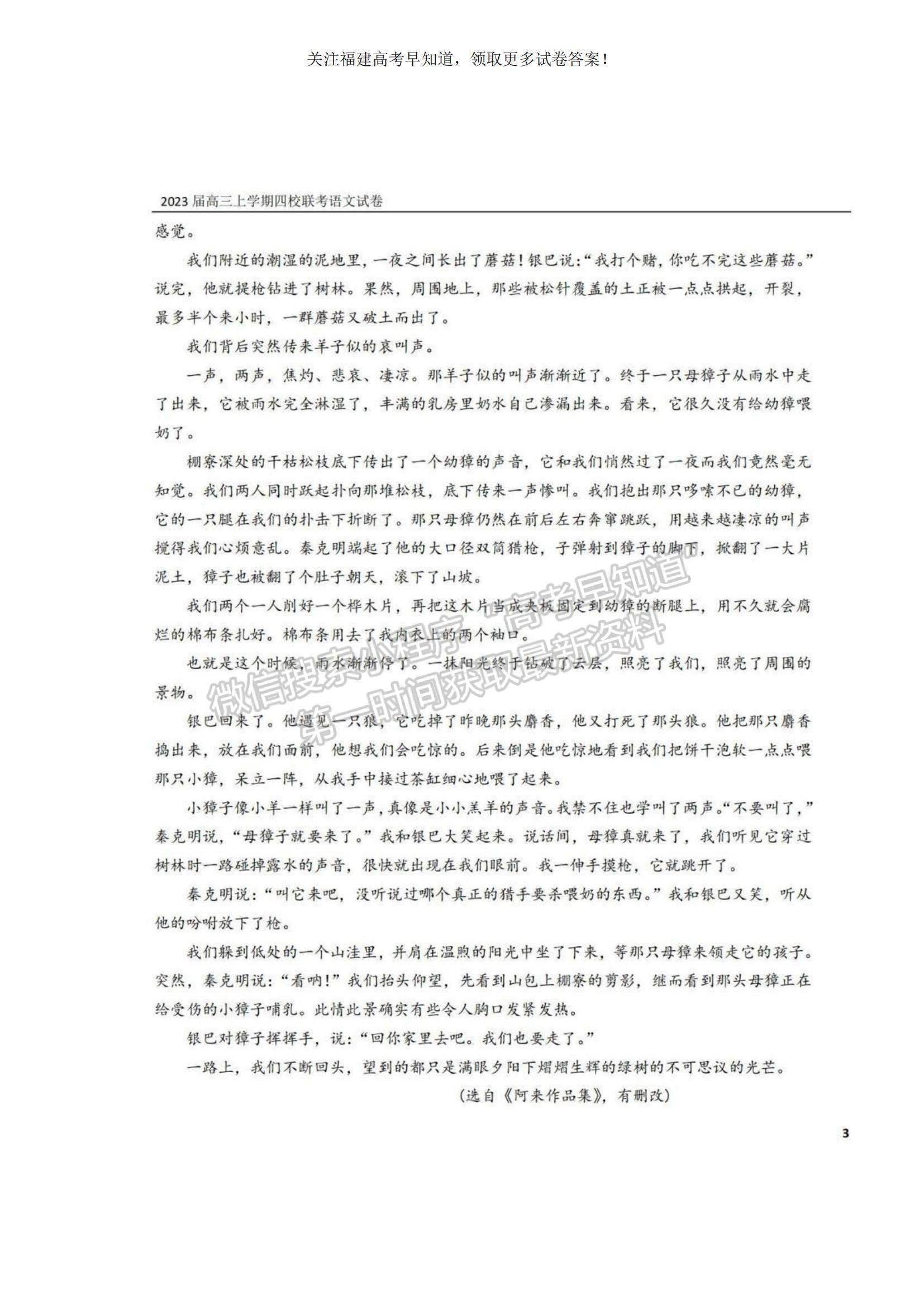 2023福建省泉州四校高三上學(xué)期10月期中聯(lián)考語文試題及參考答案