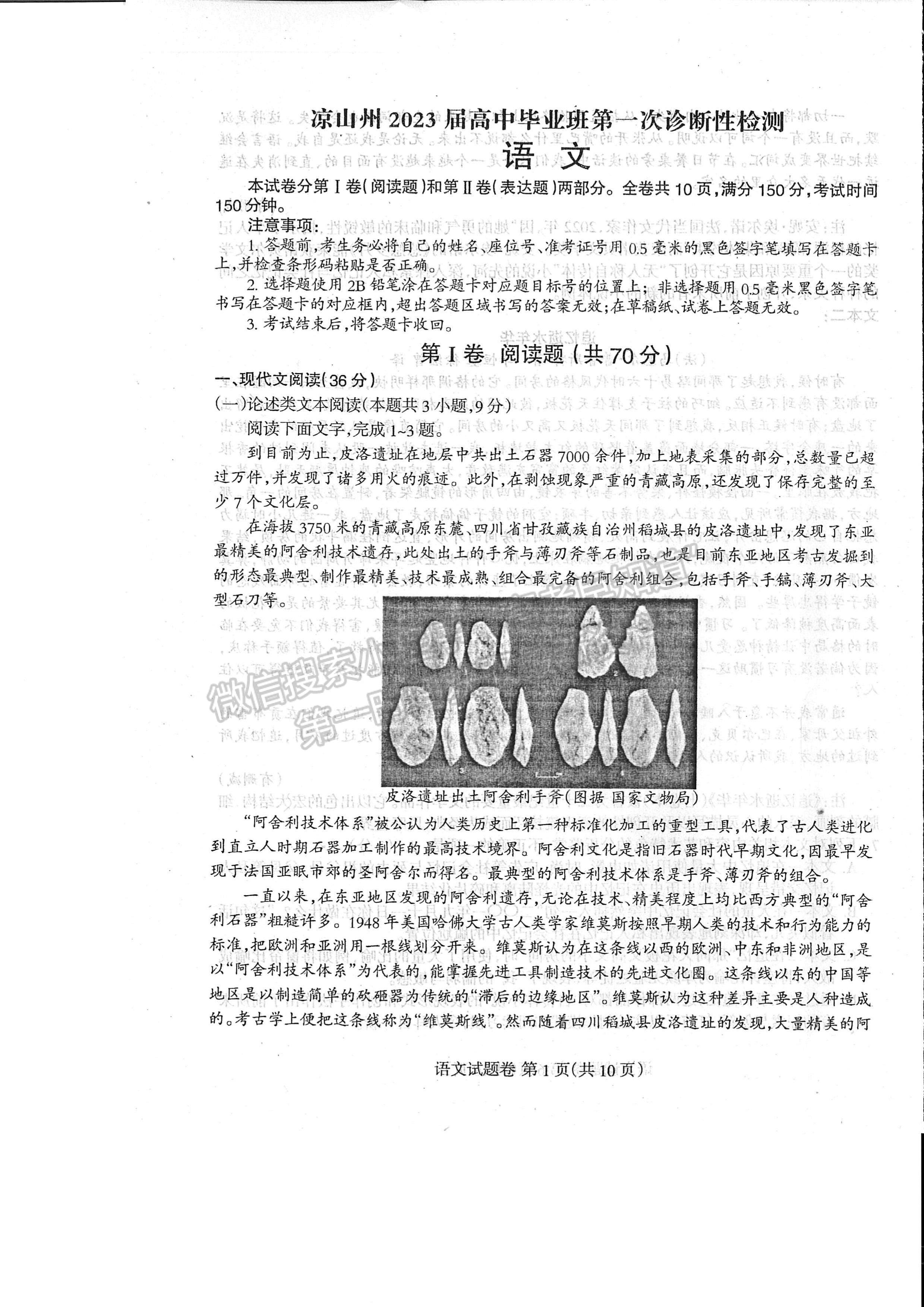 2023四川省涼山州2023屆高中畢業(yè)班第一次診斷性檢測(cè)語文試題及答案