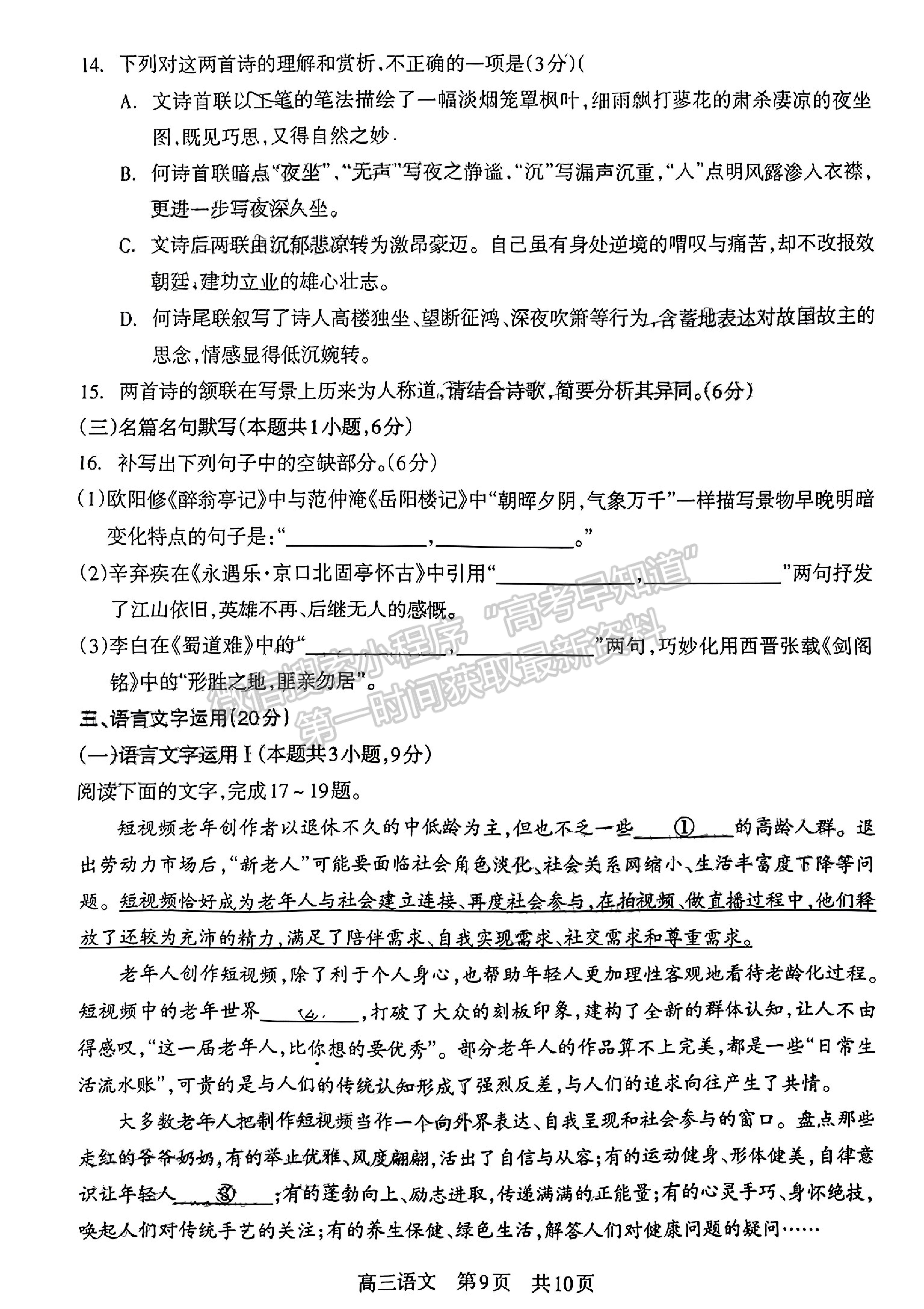 2023四川省攀枝花市2023屆高三第二次統(tǒng)一考試語文試題