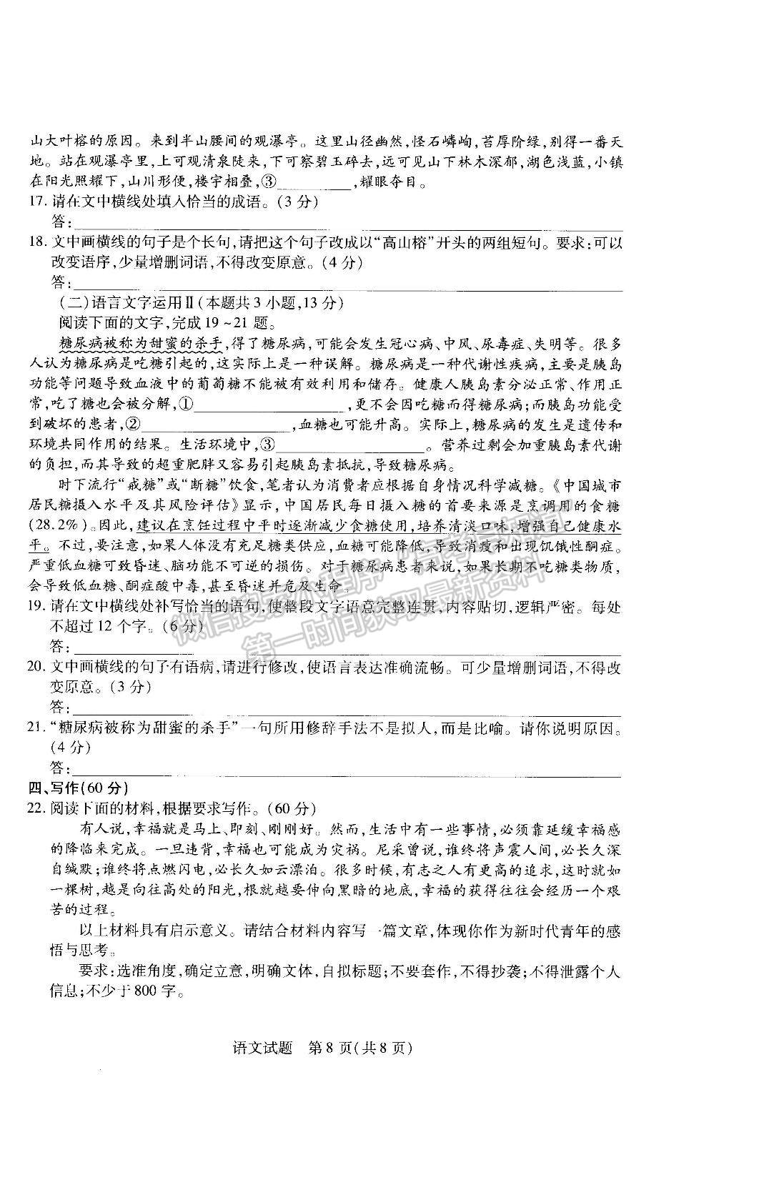 2023河南省安陽市高三上學(xué)期畢業(yè)班調(diào)研考試（10月份）語文試題及參考答案