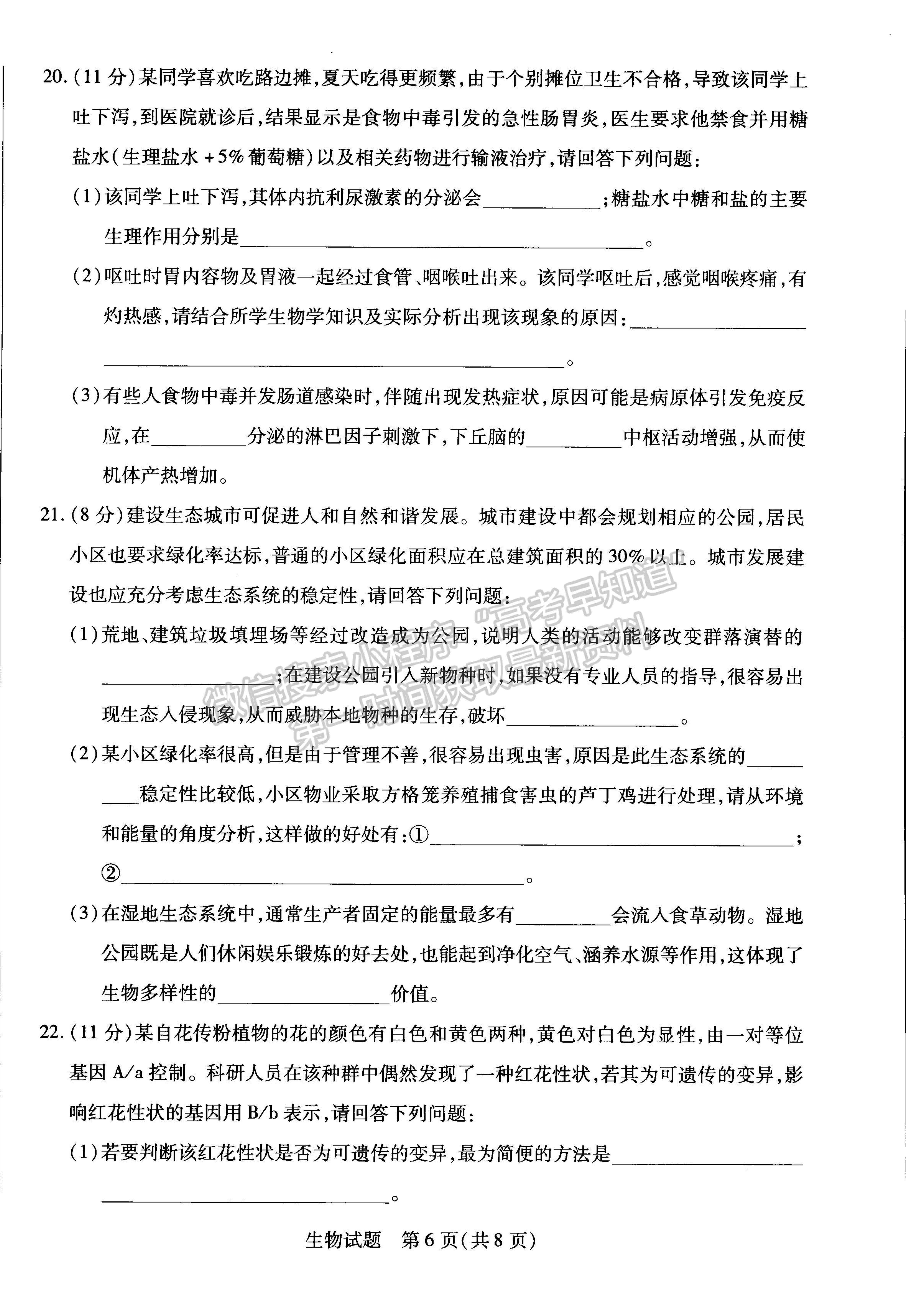 2023河南省安陽(yáng)市高三上學(xué)期畢業(yè)班調(diào)研考試（10月份）生物試題及參考答案