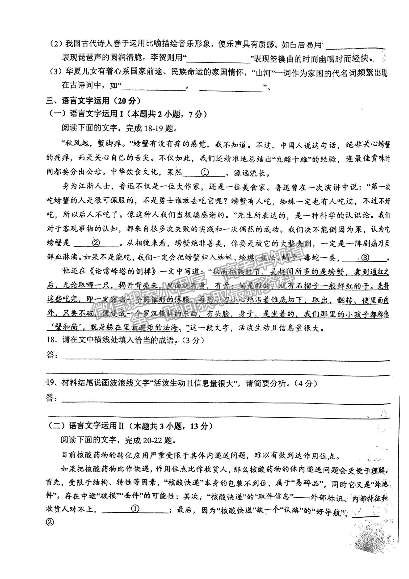 2023安徽六安市省示范高中高三質(zhì)量監(jiān)測語文試卷及答案