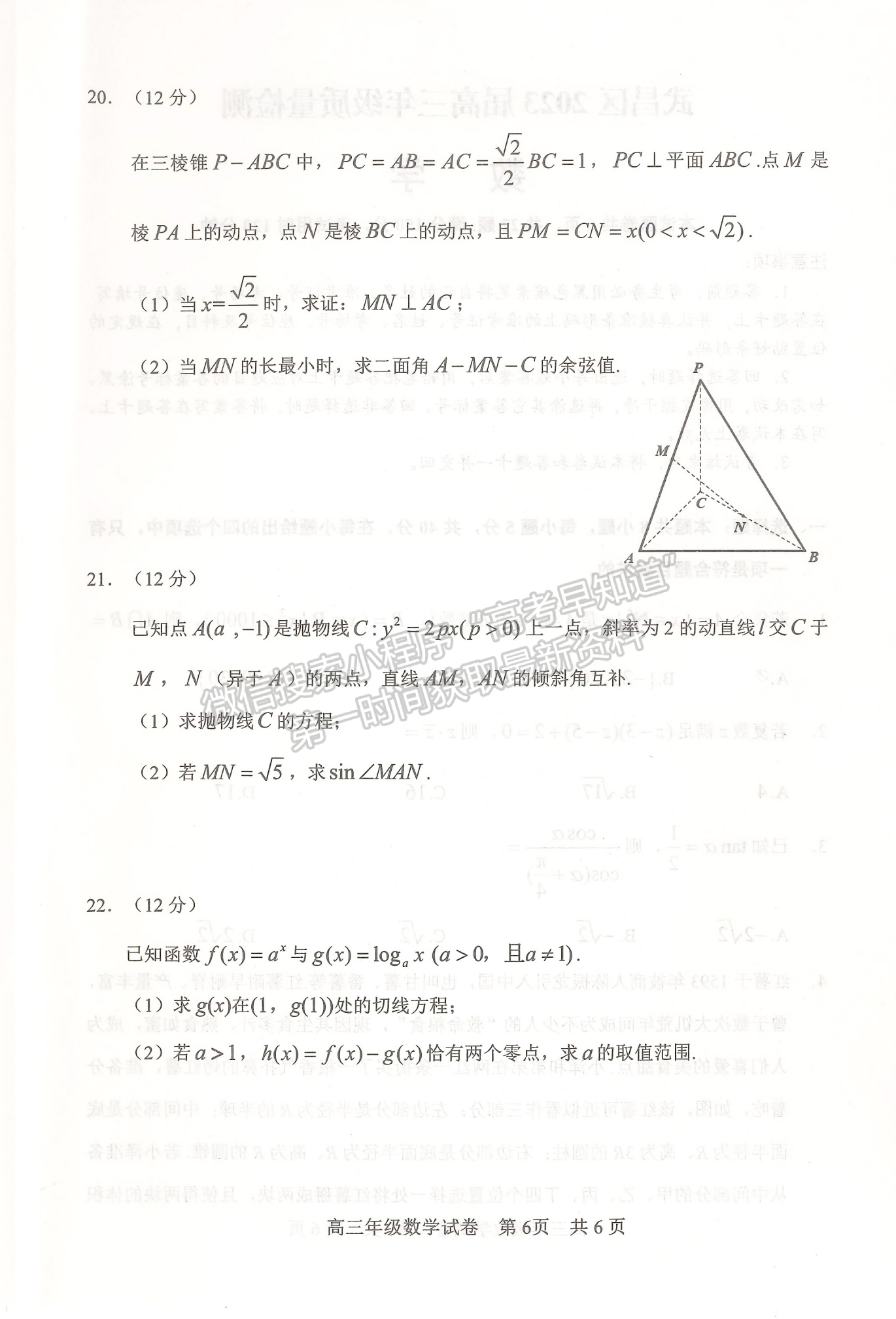 2023年武昌區(qū)高三年級1月質(zhì)量檢測數(shù)學(xué)試卷及參考答案