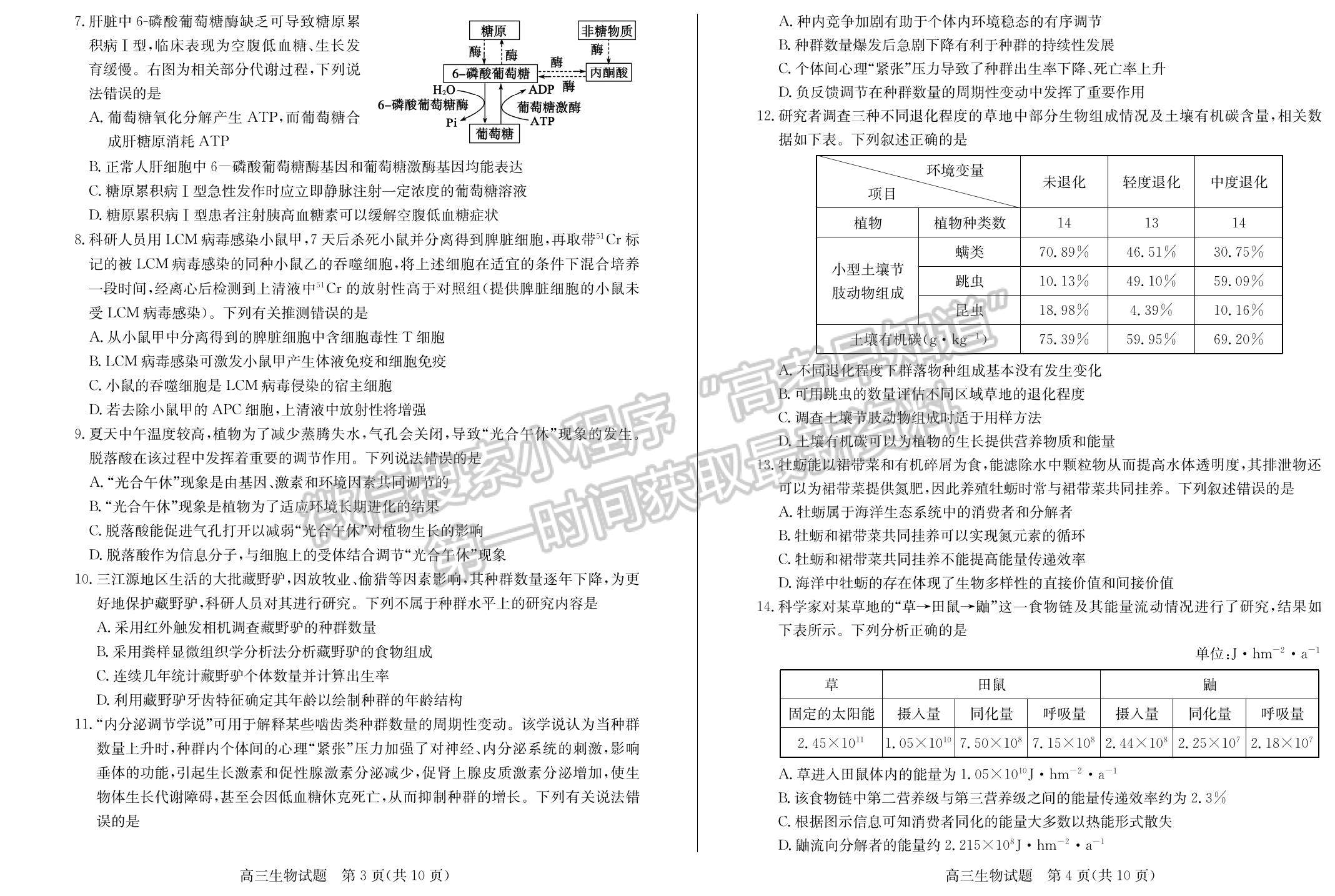 2023年山東省德州高三上學期期末自評自測卷-生物試題及答案