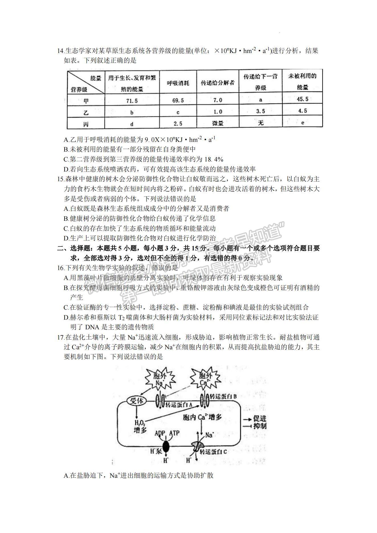 2023年山東省煙臺市高三上學(xué)期期末考-生物試卷及答案