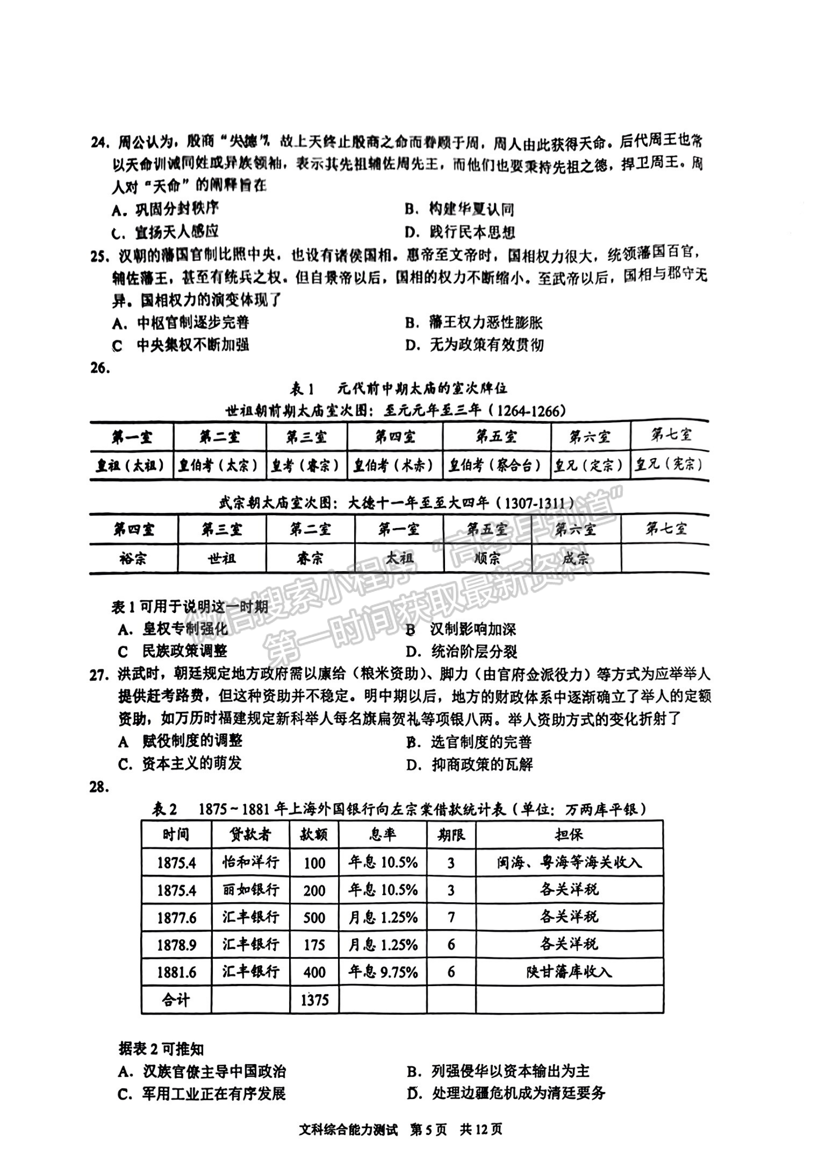 2023安徽滁州、馬鞍山一模文綜試卷及答案