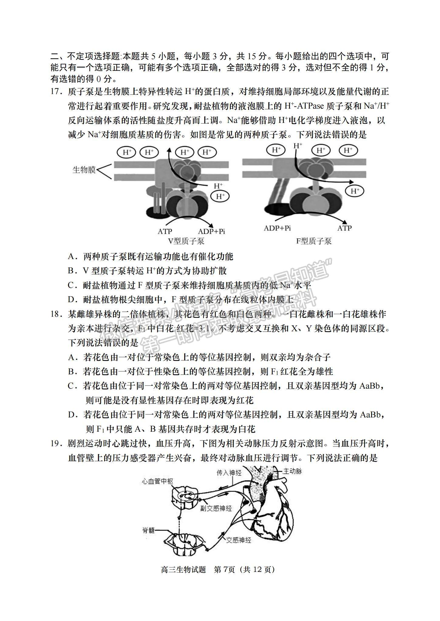 2023年山東青島高三上學期期末學業(yè)檢測水平檢測-生物試卷及答案