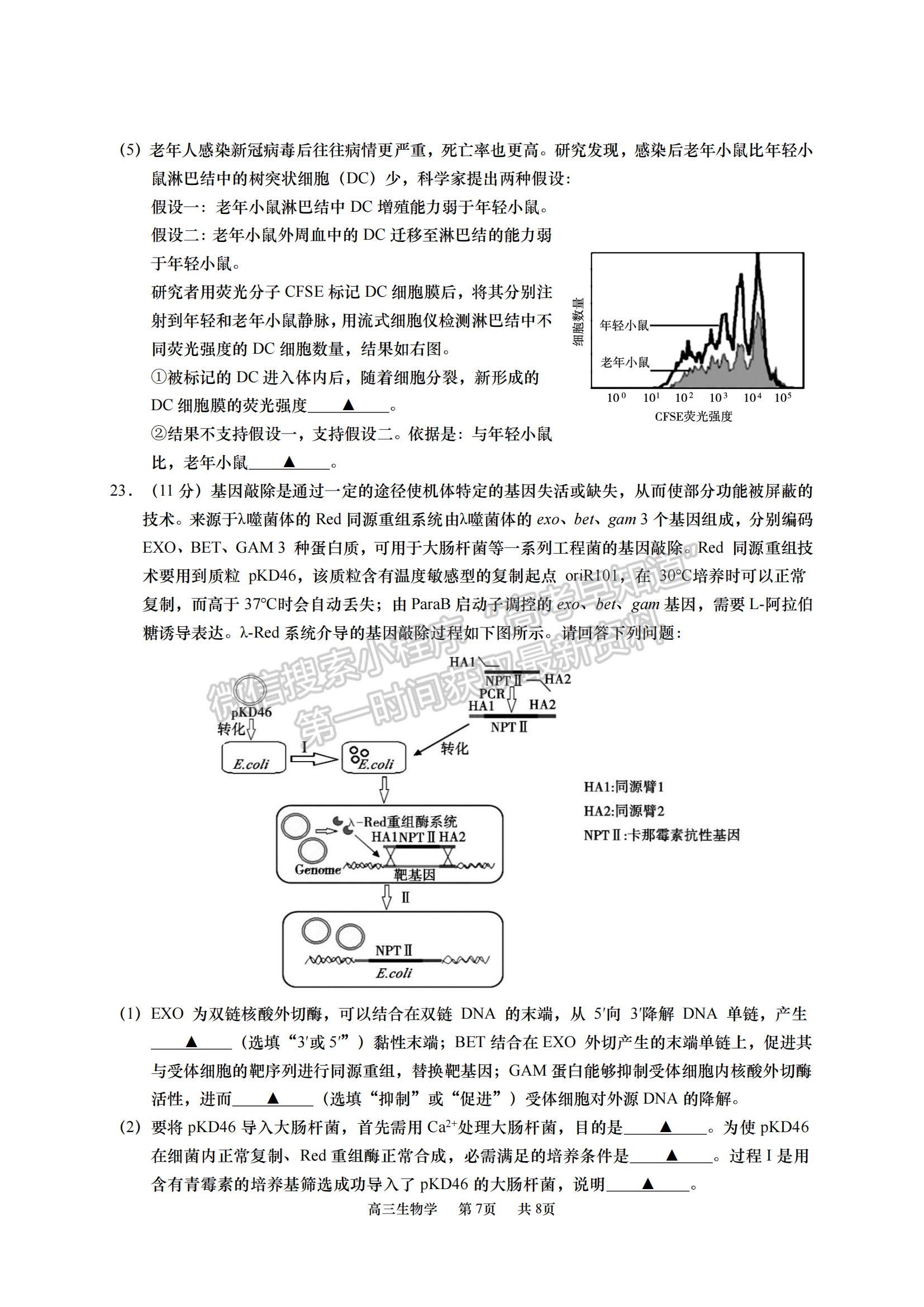 2023屆江蘇南通如皋市高三上學(xué)期期末調(diào)研生物試題及參考答案