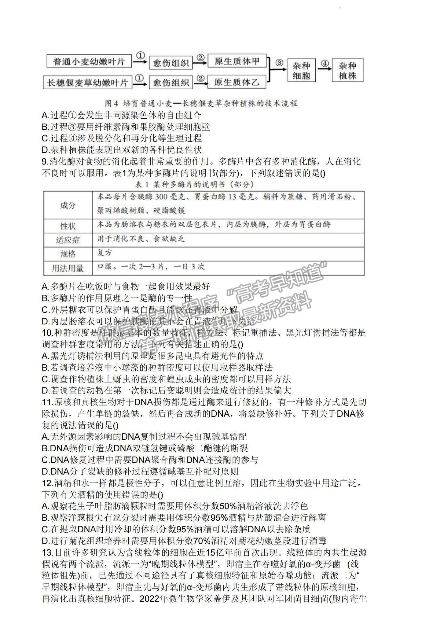 2023廣東新高考普通高中學考綜合素質評價1月聯(lián)考生物試題及答案