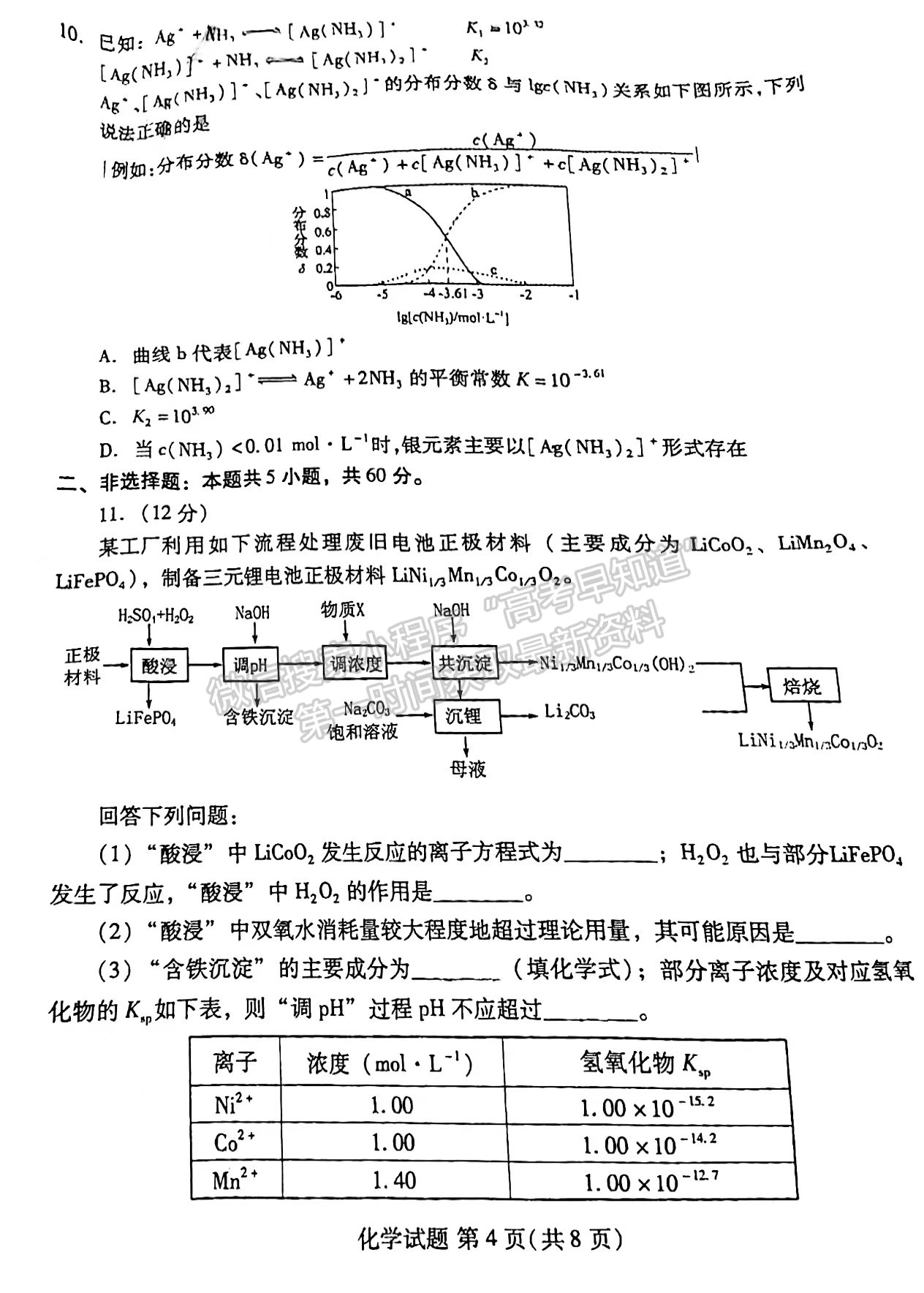 福建2023屆高三一檢7市聯(lián)考化學(xué)試卷及答案