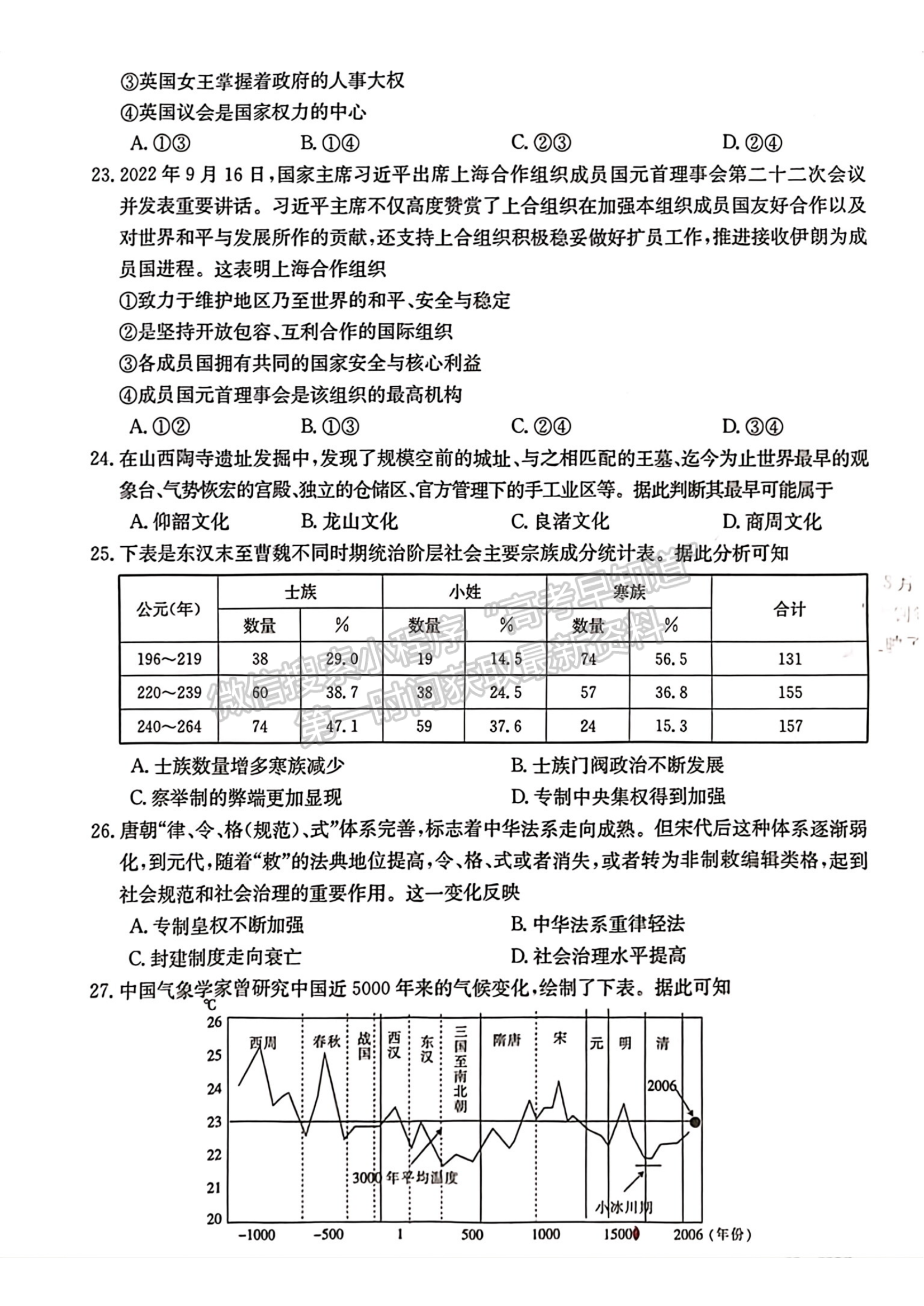 2023安徽阜陽高三教學(xué)質(zhì)量統(tǒng)測文綜試卷及答案