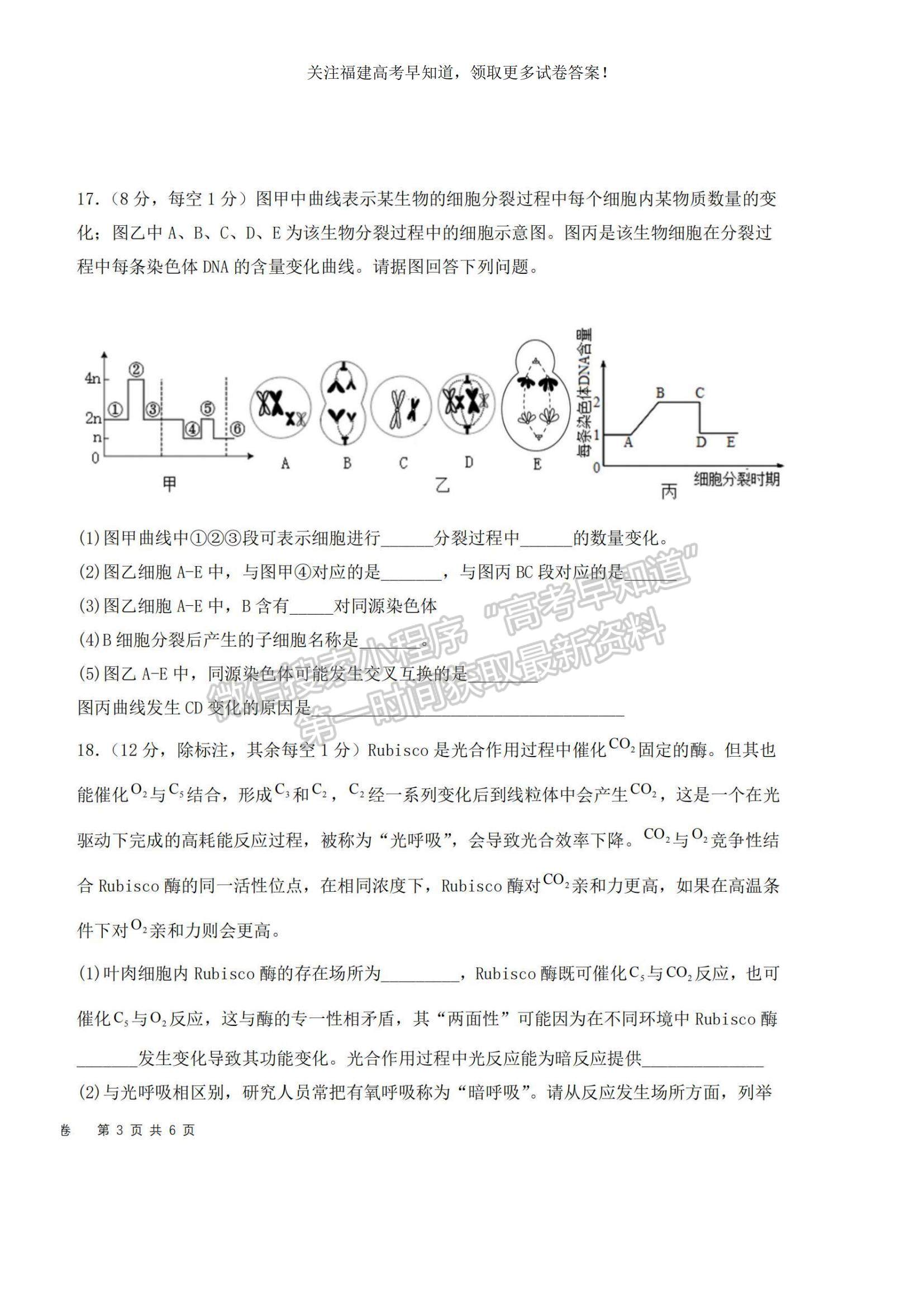 2023福建省福州市八縣（市、區(qū)）一中高三上學(xué)期期中聯(lián)考生物試題及參考答案