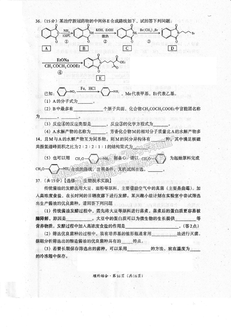 2023四川省巴中市高中2020級(jí)一診考試?yán)砜凭C合試題及答案