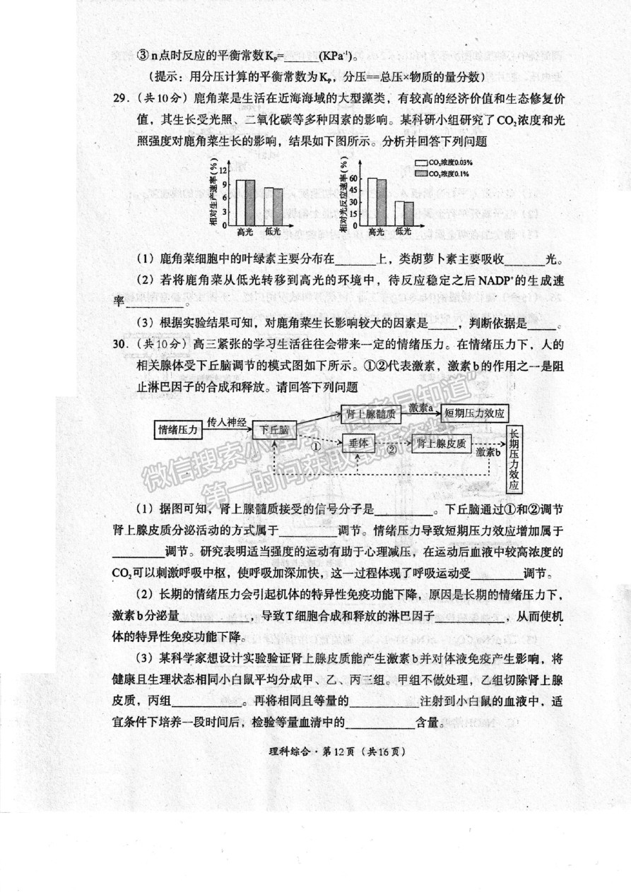 2023四川省巴中市高中2020級(jí)一診考試?yán)砜凭C合試題及答案