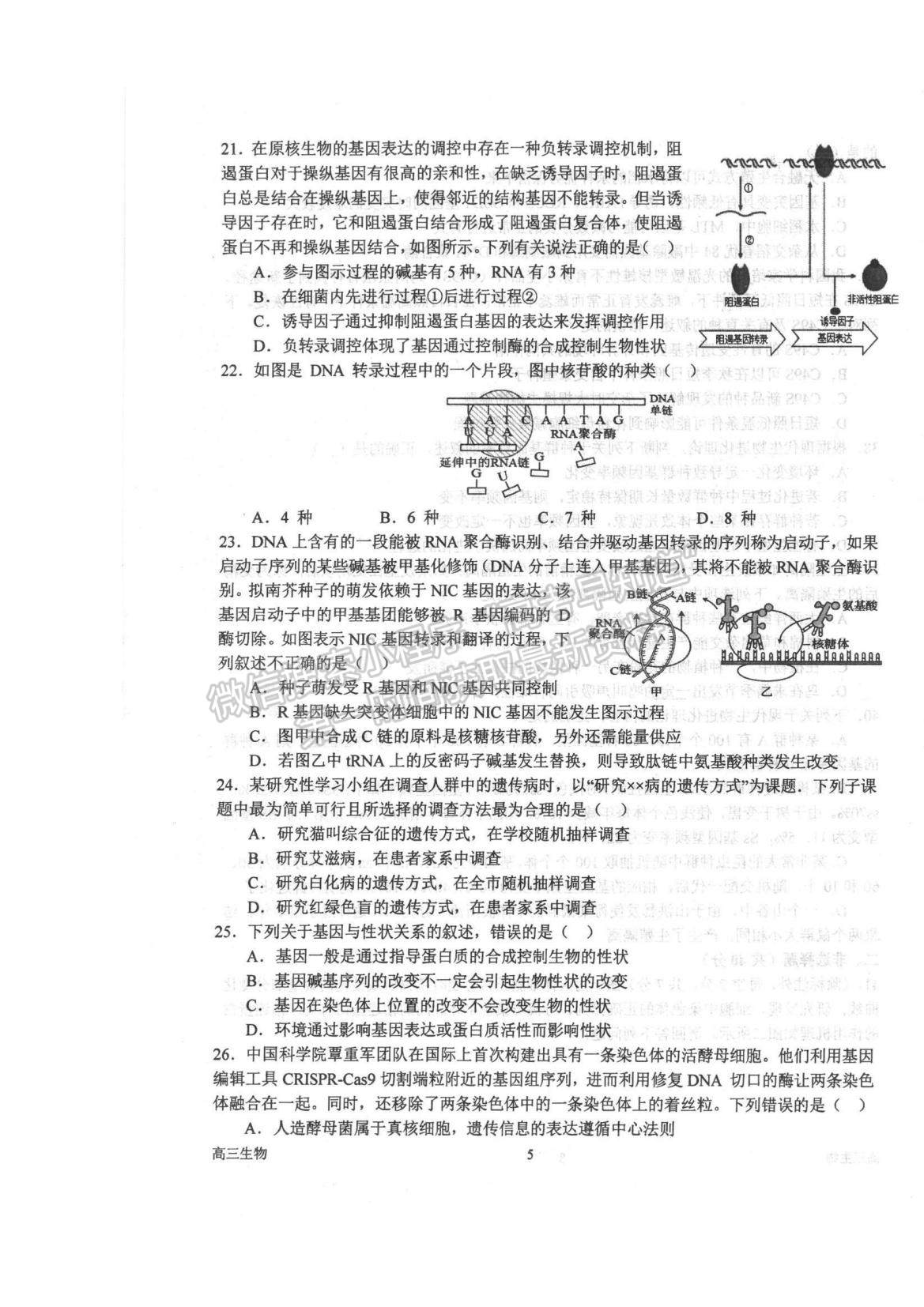 2023河南省南陽一中高三上學期10月月考生物試題及參考答案