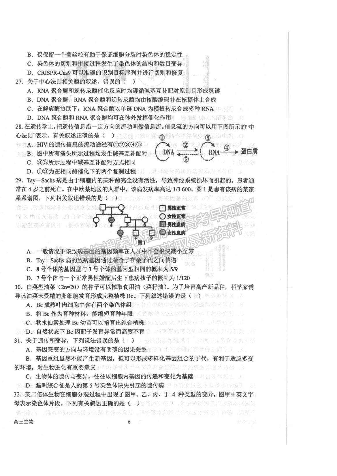 2023河南省南陽一中高三上學期10月月考生物試題及參考答案