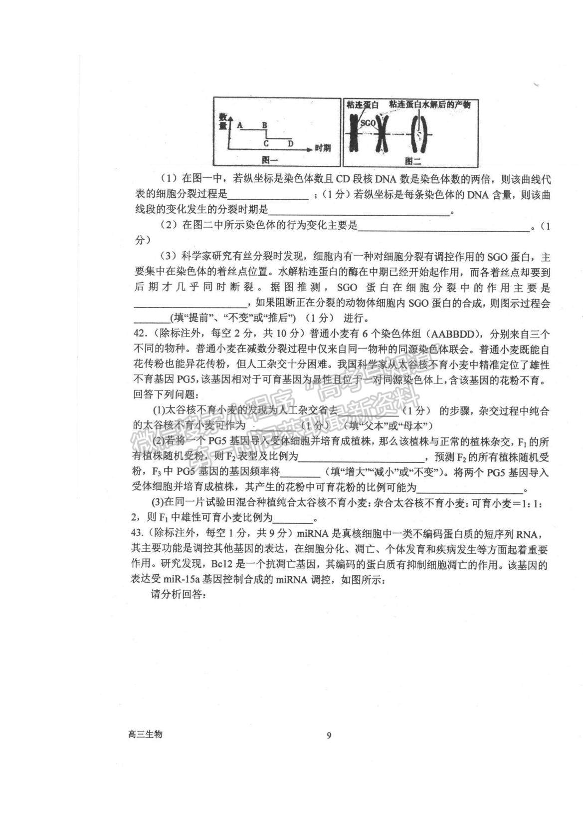 2023河南省南陽一中高三上學期10月月考生物試題及參考答案