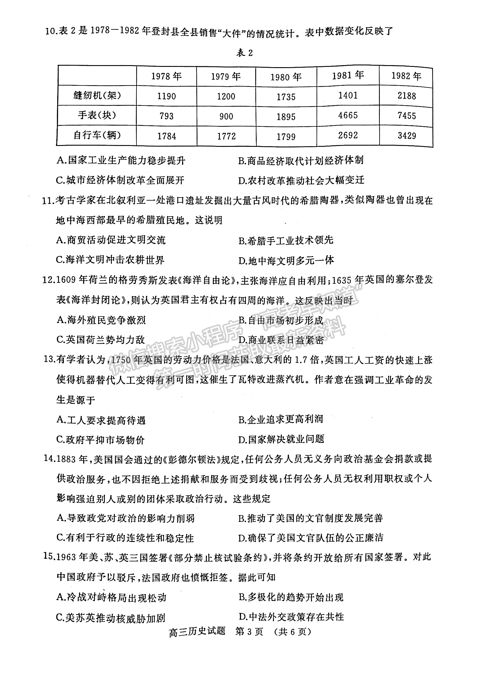 2023年山東濟(jì)南高三2月學(xué)情檢測(cè)-歷史試題及答案