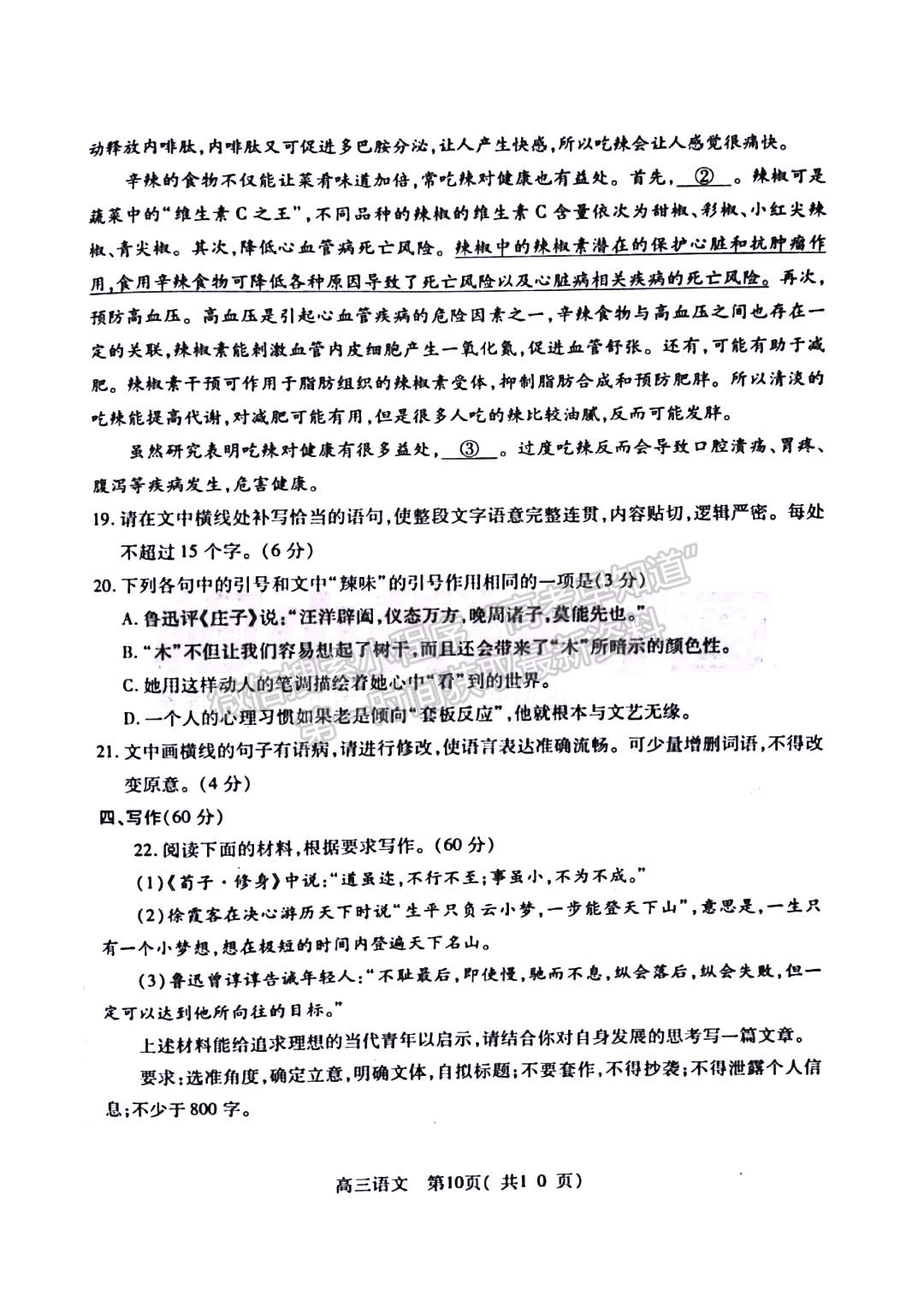 河南省平許濟(jì)洛2022-2023高三第二次質(zhì)量檢測(cè)語(yǔ)文試題及答案