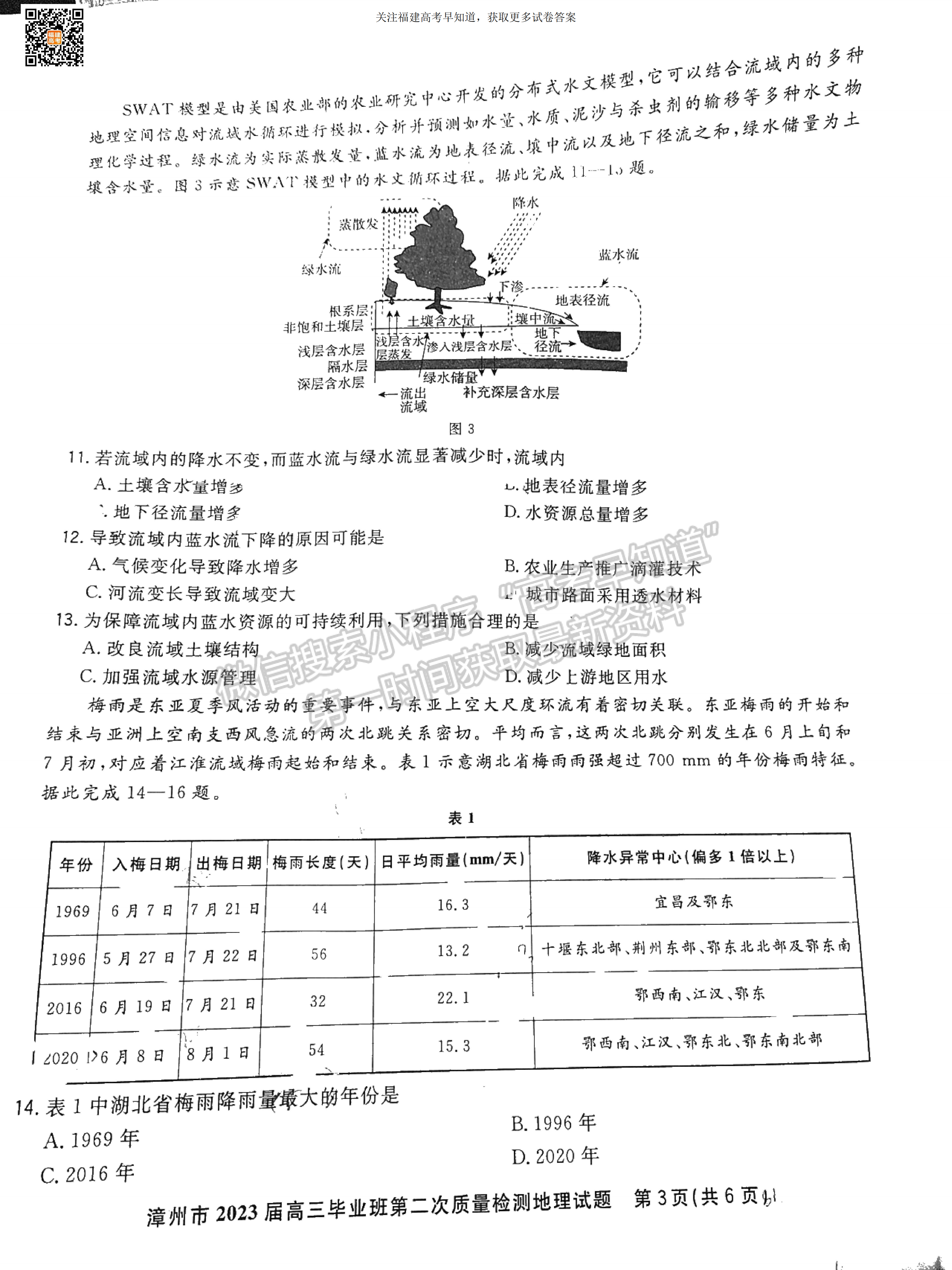 2023屆漳州二檢地理試卷及參考答案