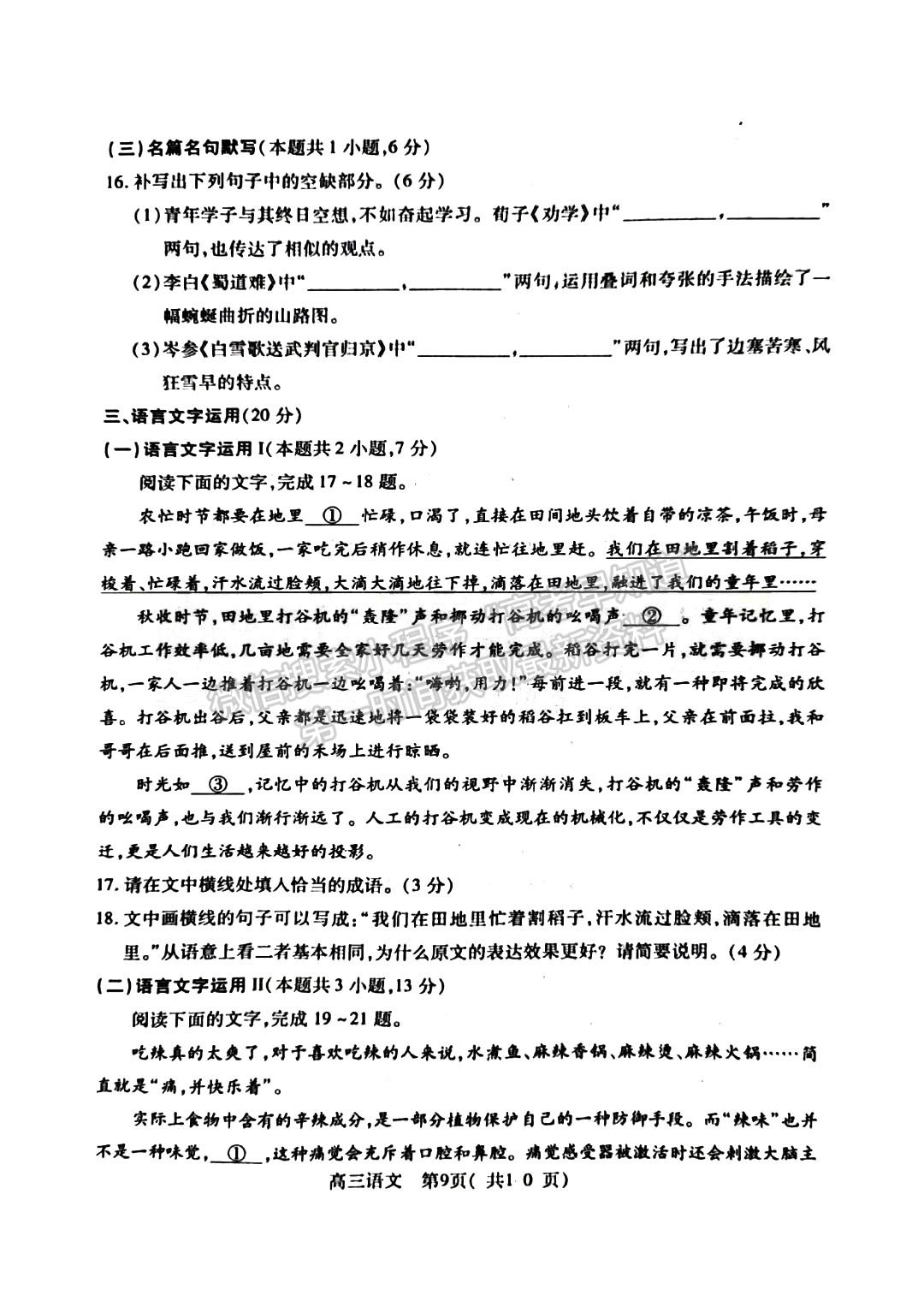 河南省平許濟(jì)洛2022-2023高三第二次質(zhì)量檢測(cè)語(yǔ)文試題及答案